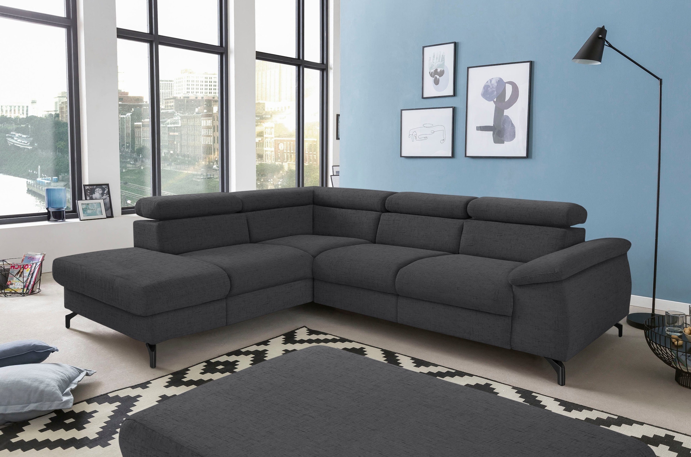 COTTA Polstergarnitur »Komaris«, (Set), Set: bestehend aus Ecksofa und Hocker, frei im Raum stellbar