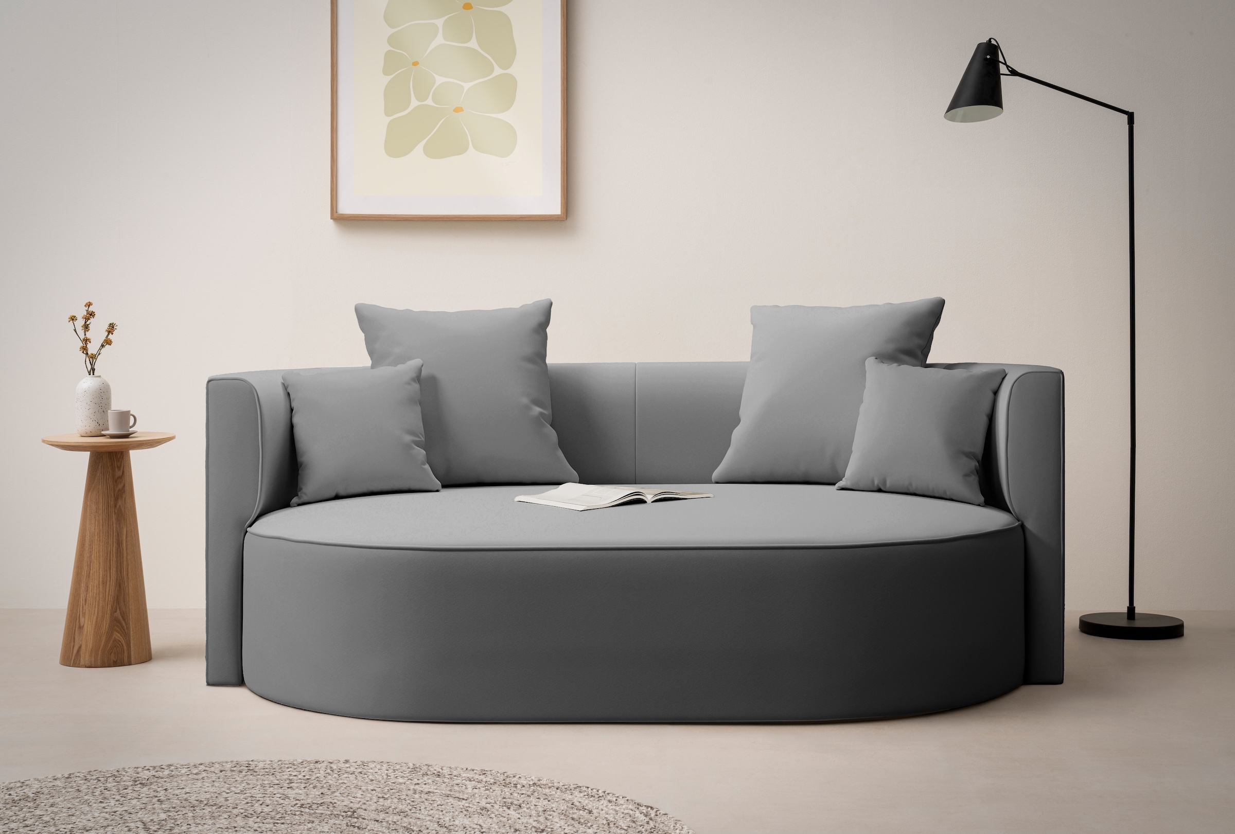 LeGer Home by Lena Gercke 2,5-Sitzer »ISALIE, rundes Loungesofa, mit Kissen, perfekt gepolstert«, moderne Stoffe, mit 4 Zierkissen, extra grosse Sitzfläche