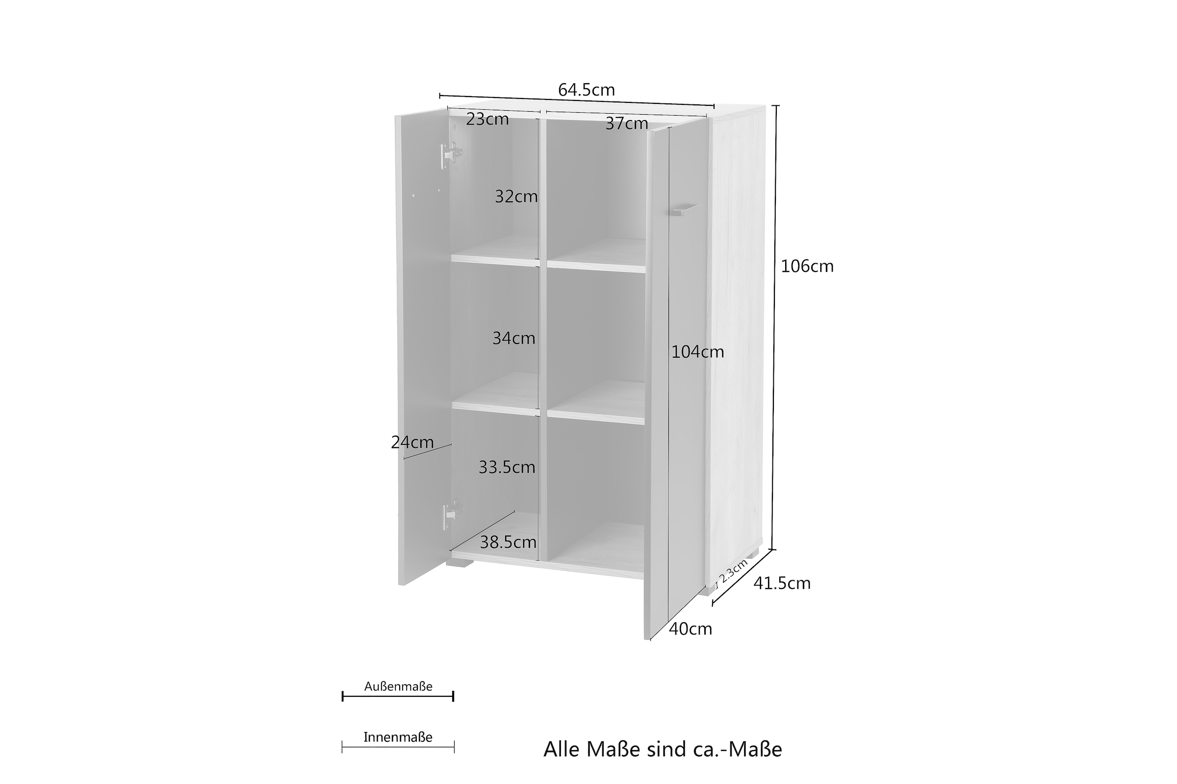 Places of Style Aktenschrank »Moid; Mehrzweckschrank,«, moderne Kommode mit viel Stauraum, Masse 64,5 x 41,5 x 106 cm