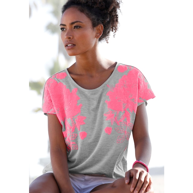 lockere Passform Kurzarmshirt, Vivance bei Jelmoli-Versand Neonprint, T-Shirt, mit online Schweiz shoppen