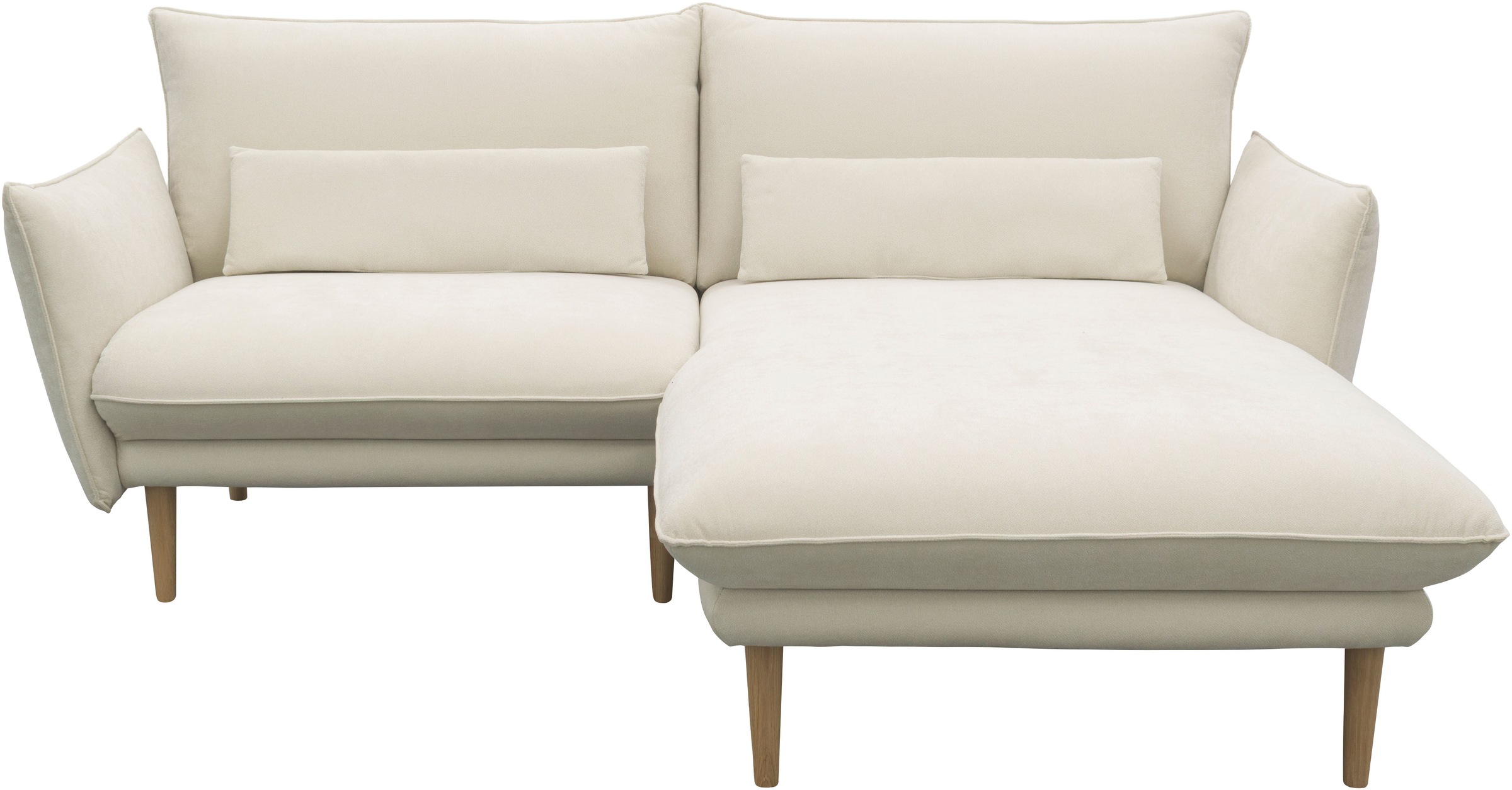 DOMO collection Ecksofa »Leuven kompakte Stellmasse, Breite 200 cm, schmale Armlehnen, L-Form«, angenehm feste Polsterung, bodenfrei, 19 cm hohe Holzfüsse