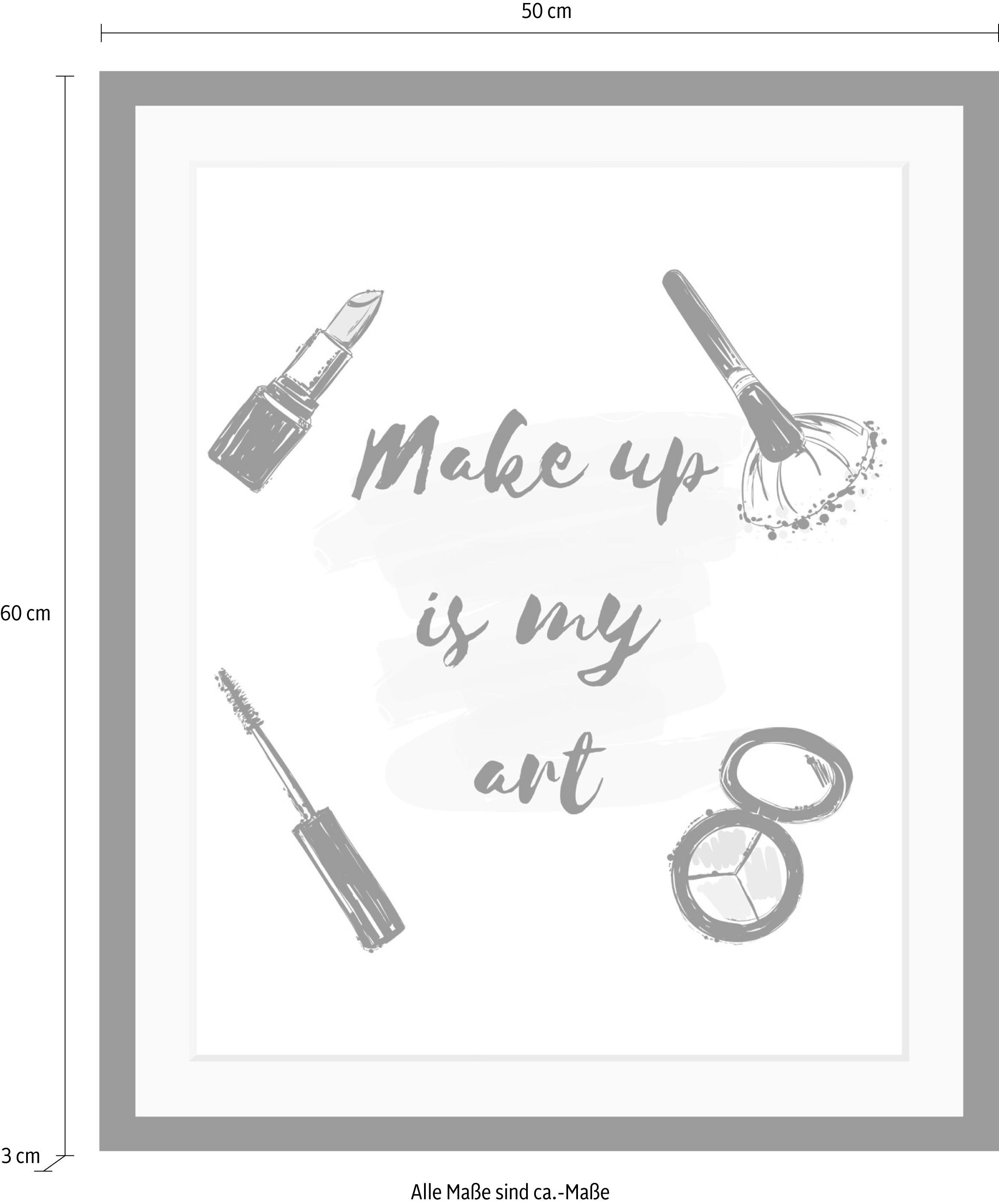 queence Bild »Make up«, Schwarz-Weiss-Schriftzug-Motivationsbilder-Fashion-Frau, HD Premium Poster-Druck inkl. Holzrahmen