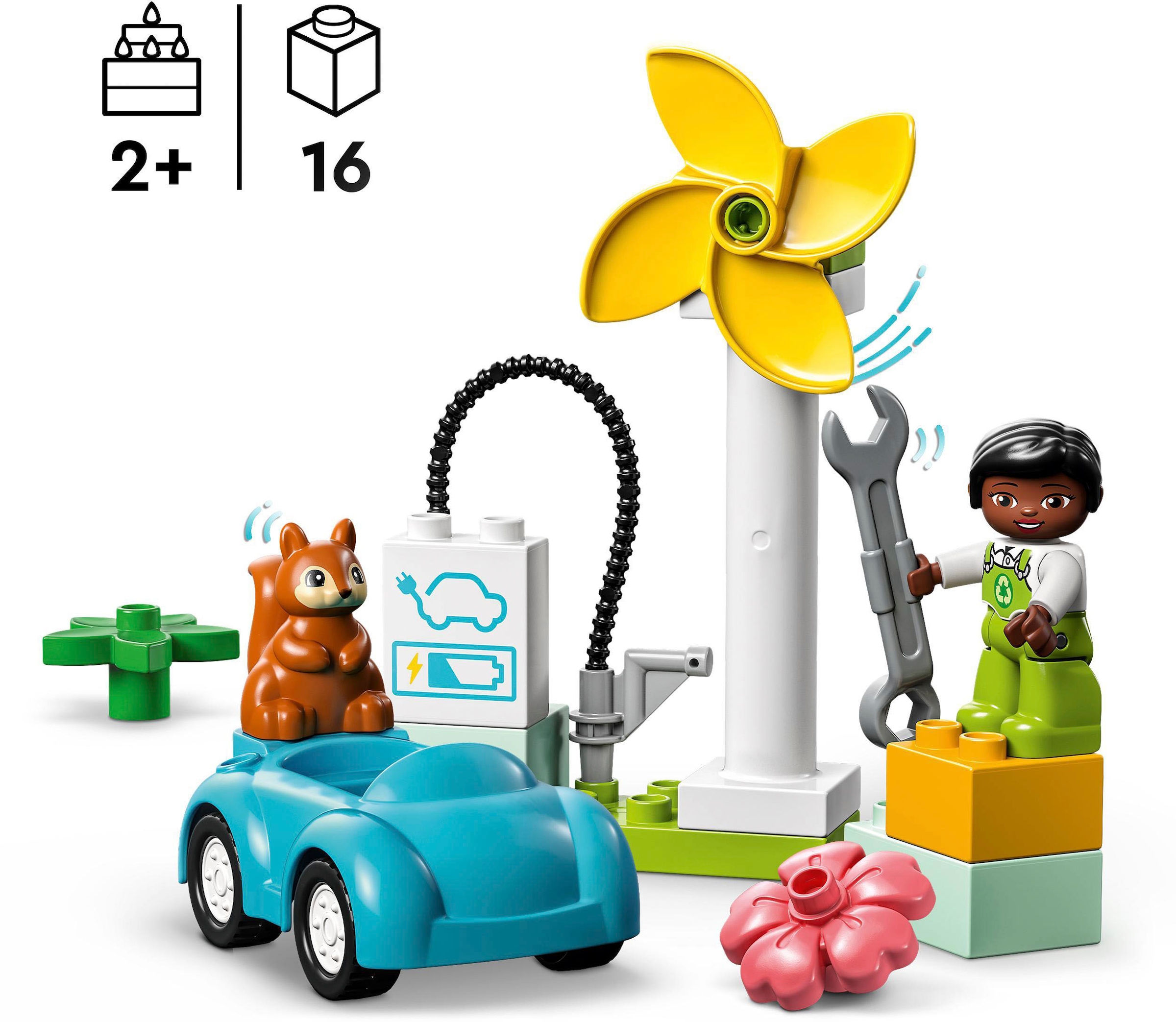 LEGO® Konstruktionsspielsteine »Windrad und Elektroauto (10985), LEGO® DUPLO Town«, (16 St.), Made in Europe