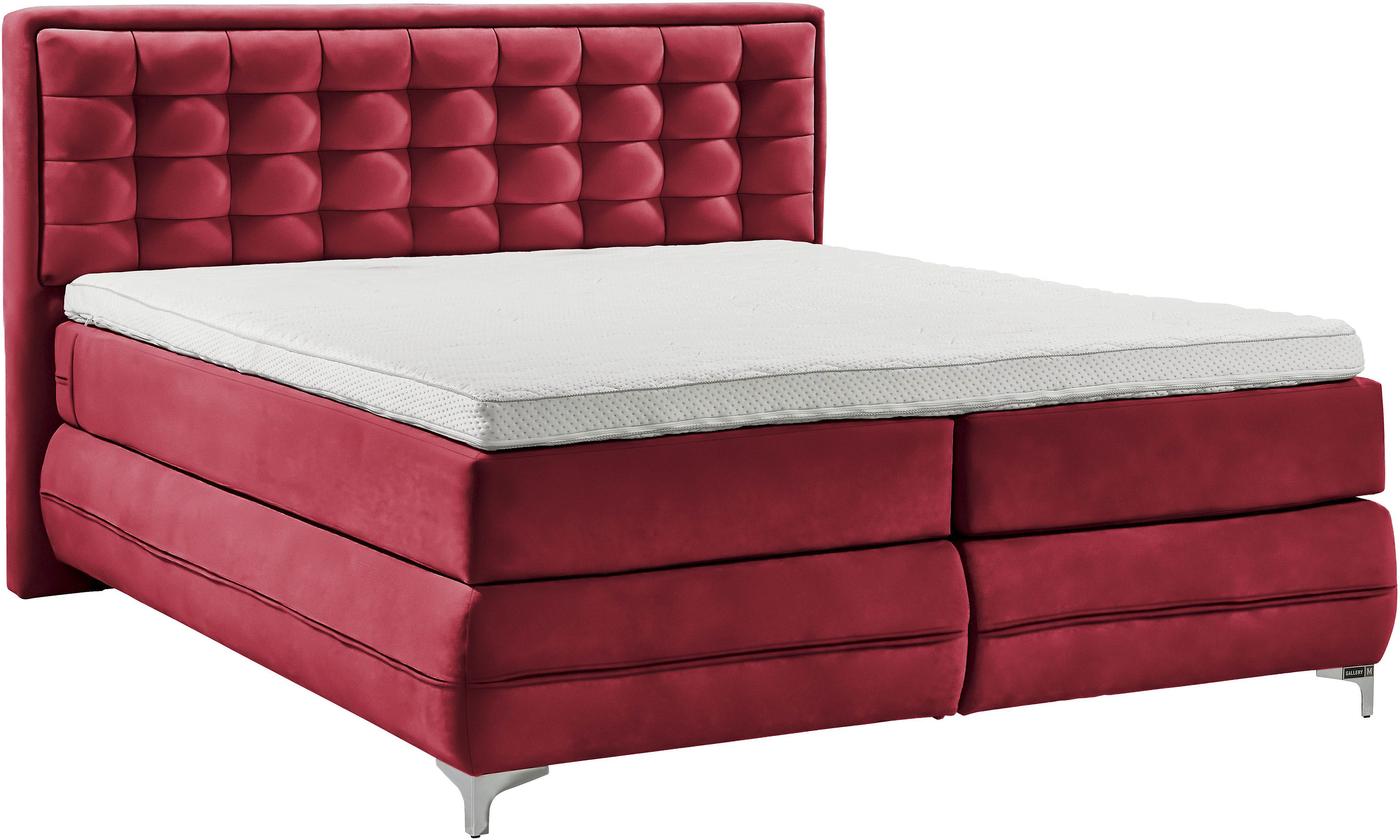 Musterring Boxspringbett "Dubai" Winkelfuss in Chrom, 3 Härtegrade, Kopfteil in Kassettensteppung