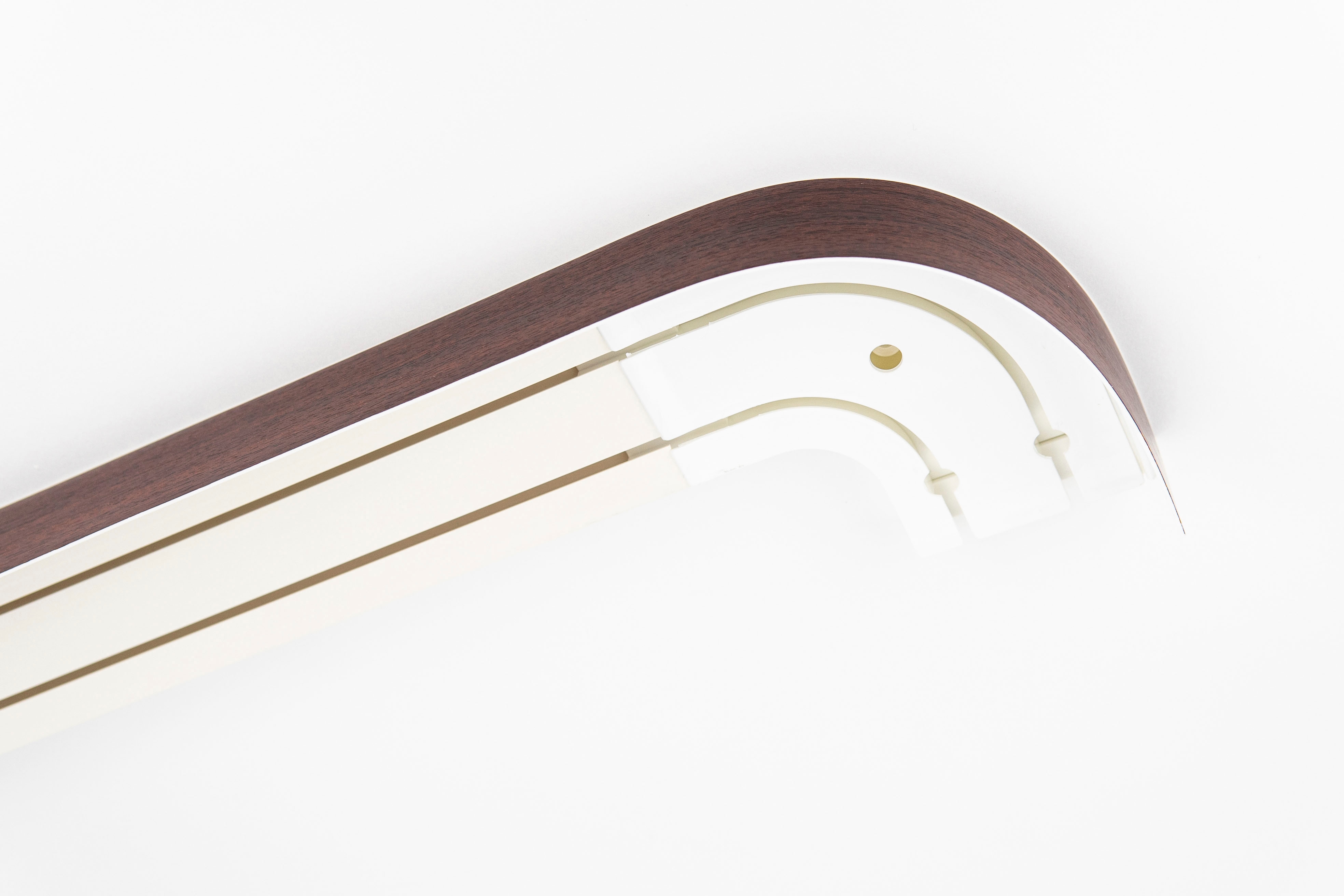 GARESA Schienensystem "Kunststoffschiene mit Blende" 2 läufig-läufig Wunschmasslänge seitlich mit 2 Rundbögen (kein Spalt zwischen Vorhang und Wand)