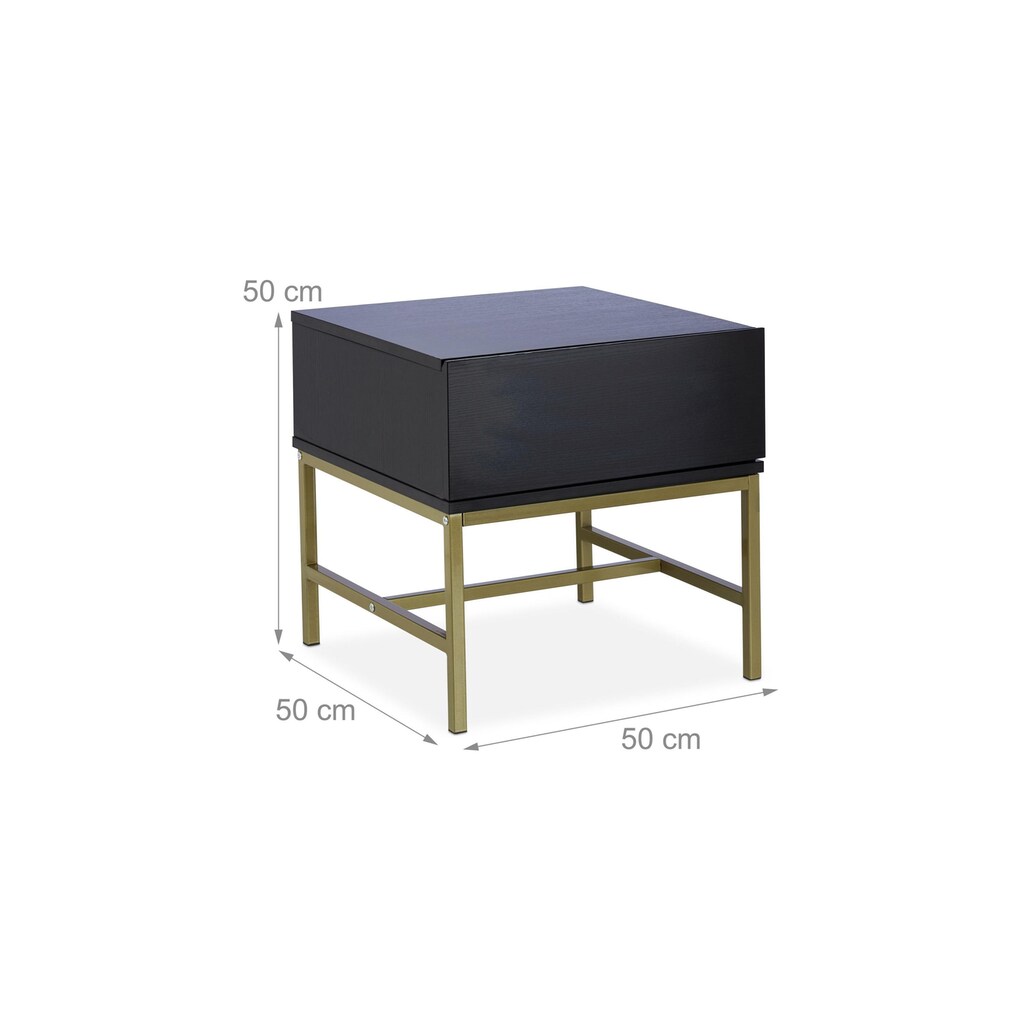 relaxdays Nachttisch »mit 1 Schublade 50 x 50 cm, Goldfarben/Schwarz«