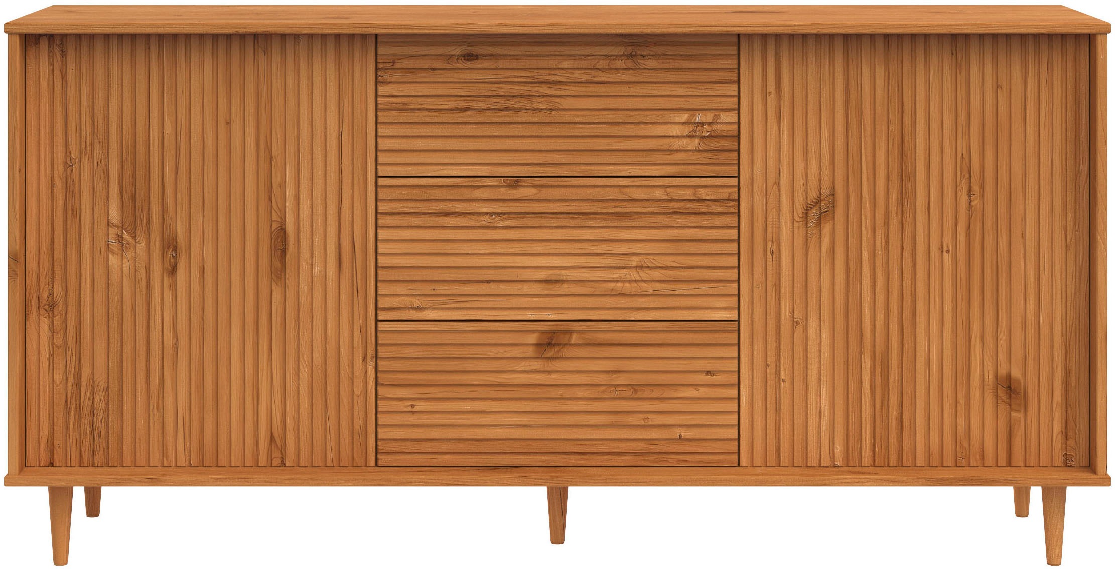 INOSIGN Sideboard »Malmedy Front mit gefrästen Rillen«, Kommode aus massivem Kiefernholz, Push-to-open, Breite 160 cm