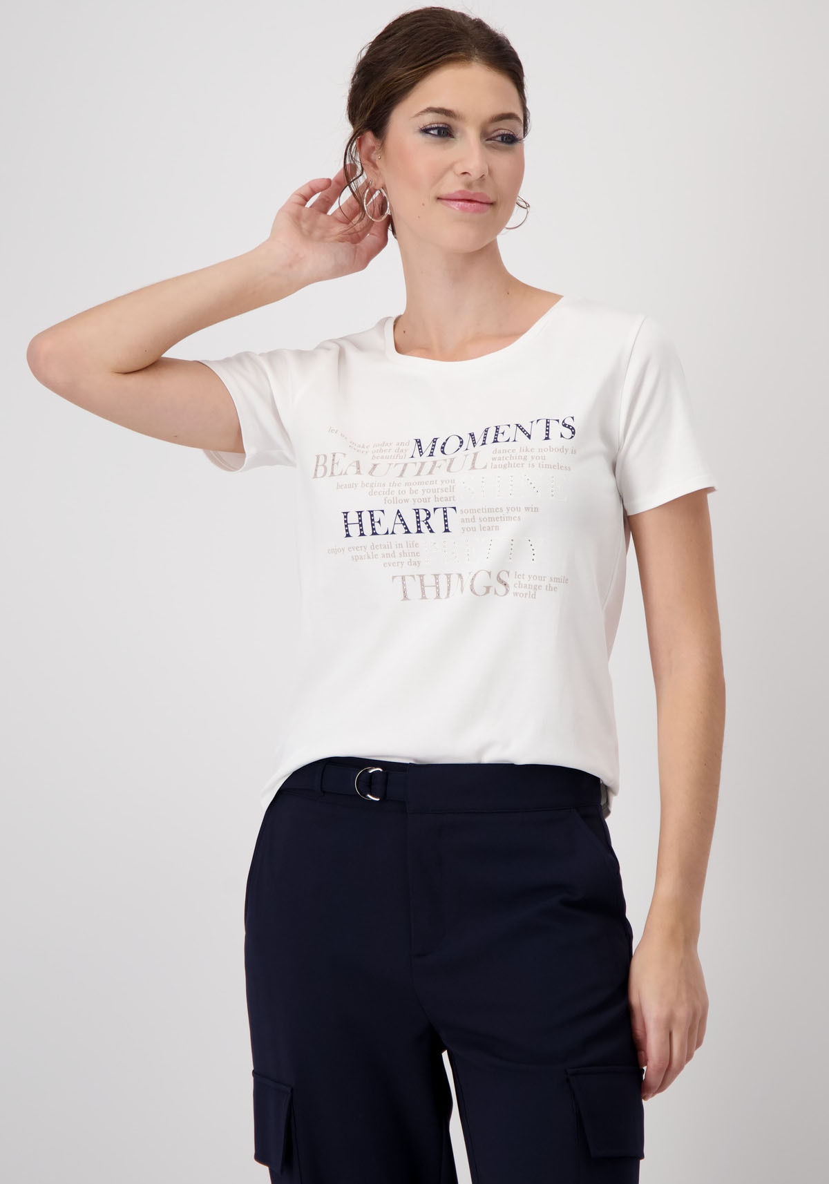 Monari T-Shirt »Shirt Schmuckschrift«, Mit Rundhalsausschnitt