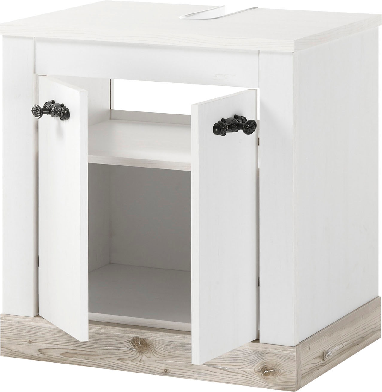 Home affaire Badmöbel-Set »Florenz, Bad im Landhausstil, 4-teiliges Badezimmer«, (4 St.), Unterschrank, Schrank, Wandregal und Spiegel, in Pinie Weiss, Stauraum