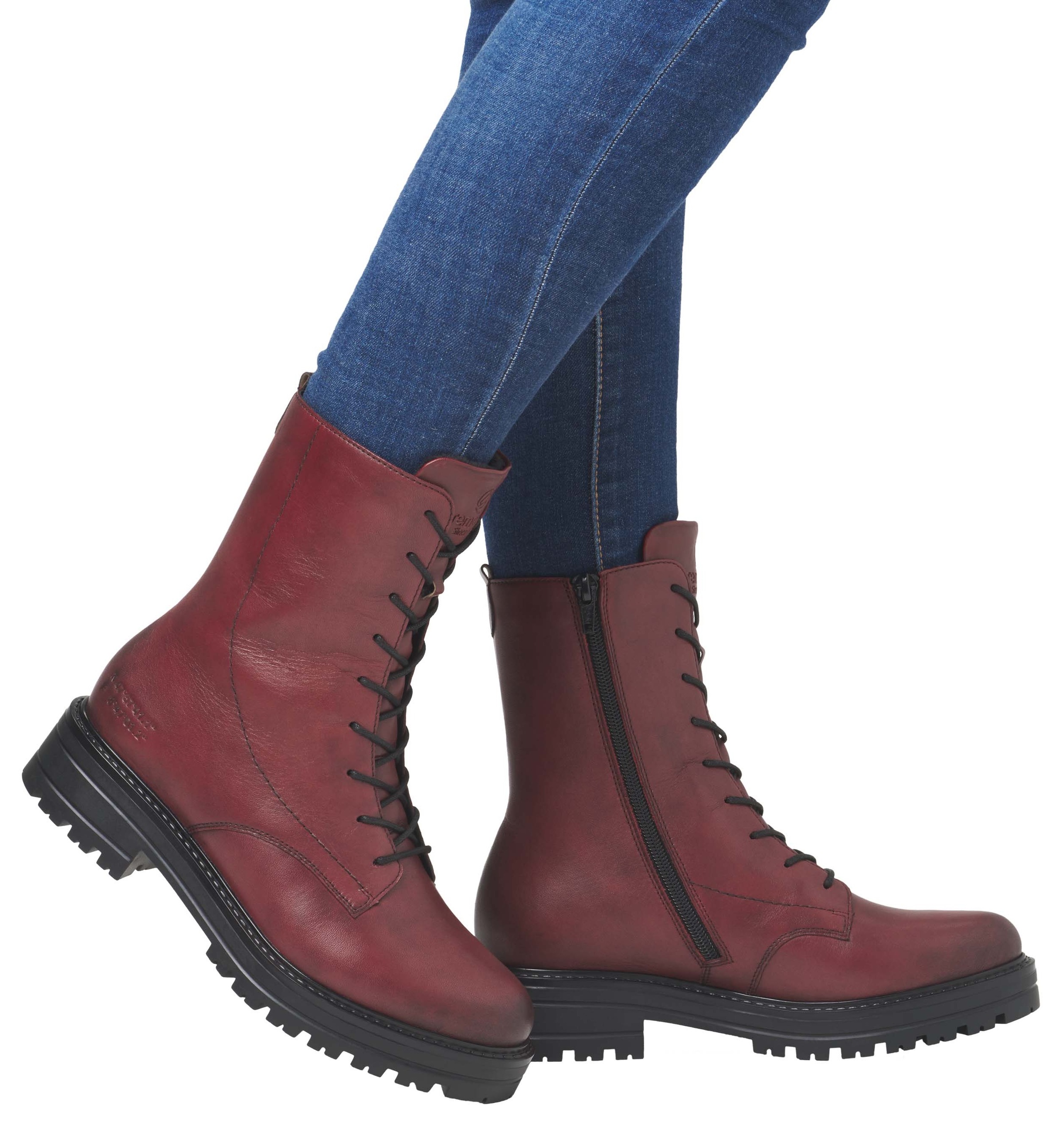 Remonte Schnürstiefelette, Blockabsatz, Schnürboots, Chunky Boots mit Kontrast-Rahmennaht