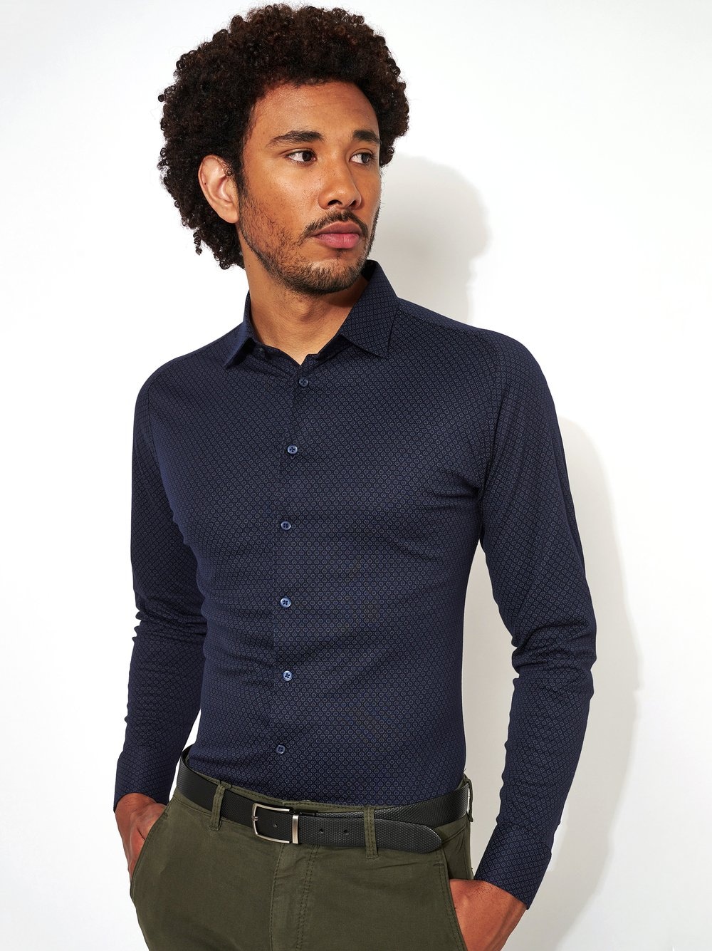DESOTO Langarmhemd »Jerseyhemd Casual Kent langarm« Flexibler Stretch, mit Minimal Print, Kentkragen