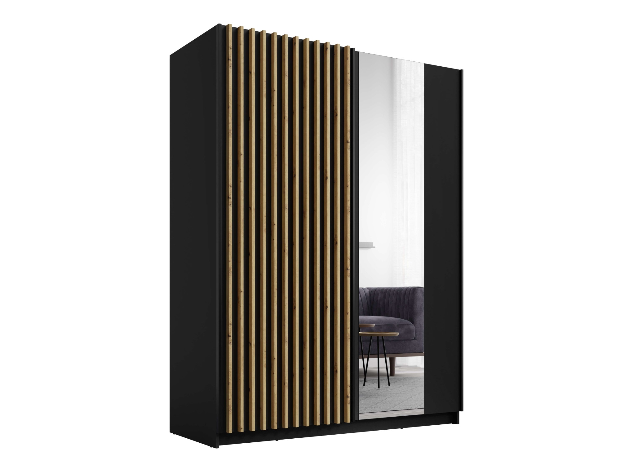 Home affaire Kleiderschrank »Kleiderschrank Camden mit Spiegel, 4 Einlegeböden und Kleiderstange«, Garderobe mit 2 Schwebetüren und Lamellen, BxHxT 150,5x198,5x61,6 cm