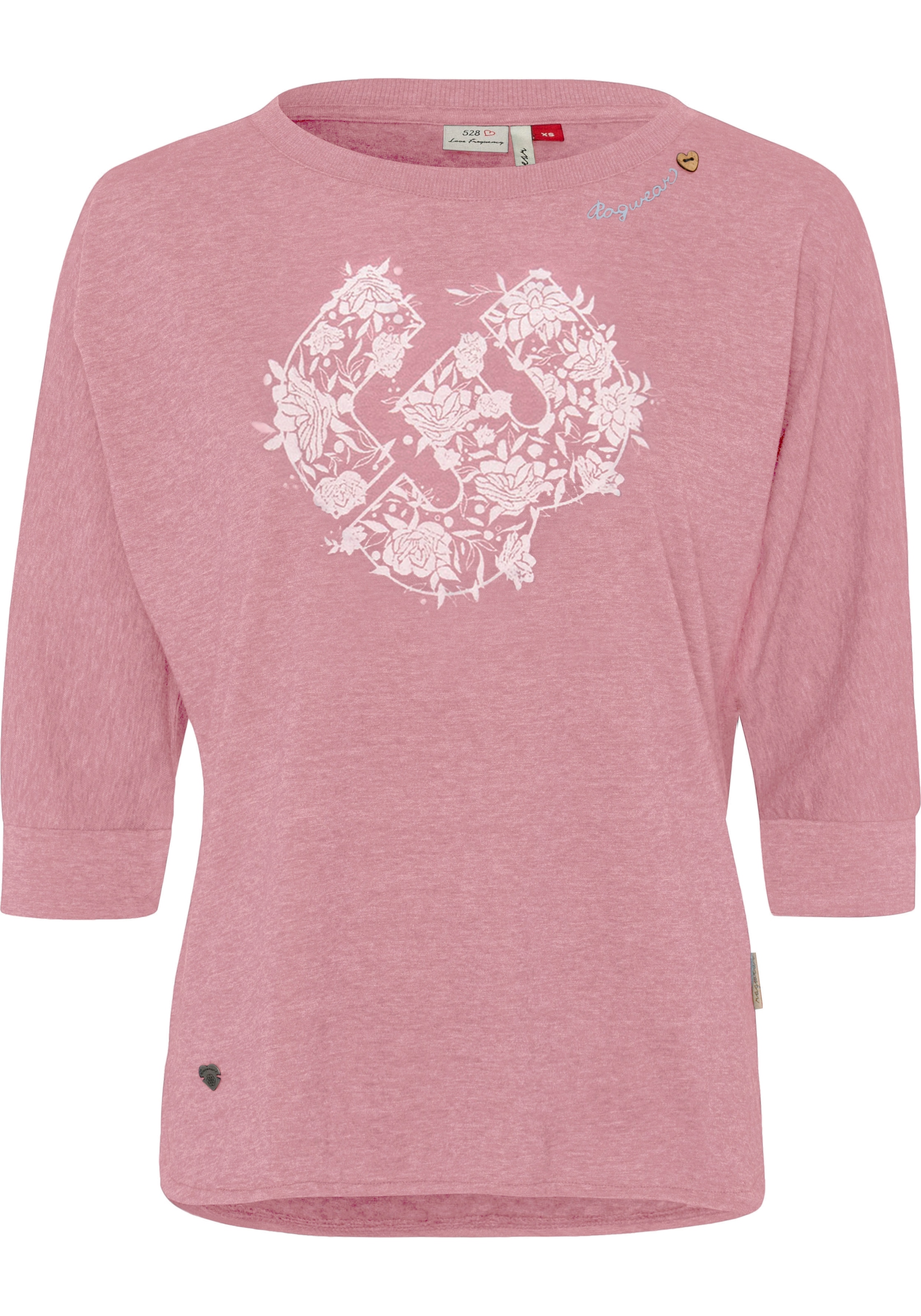 Ragwear Langarmshirt »RAG Longsleeve SHIMONA O PRINTED«, mit Frontdruck und Zierknopf, hinten länger geschnitten
