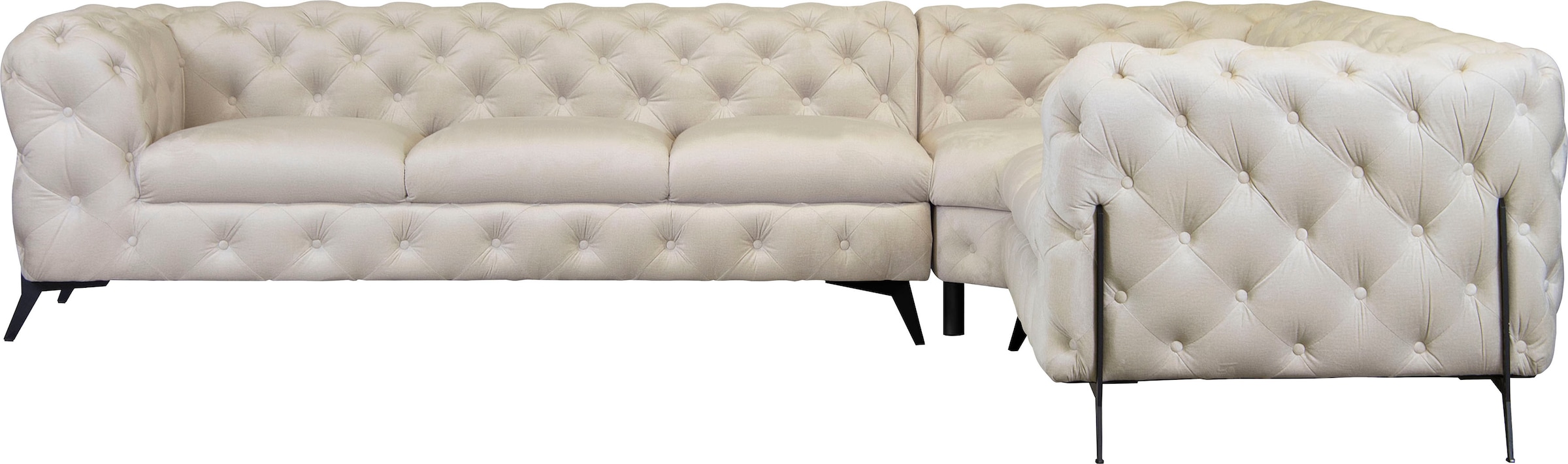 Leonique Chesterfield-Sofa »Amaury L-Form«, grosses Ecksofa, Chesterfield-Optik, Breite 323 cm, Fussfarbe wählbar