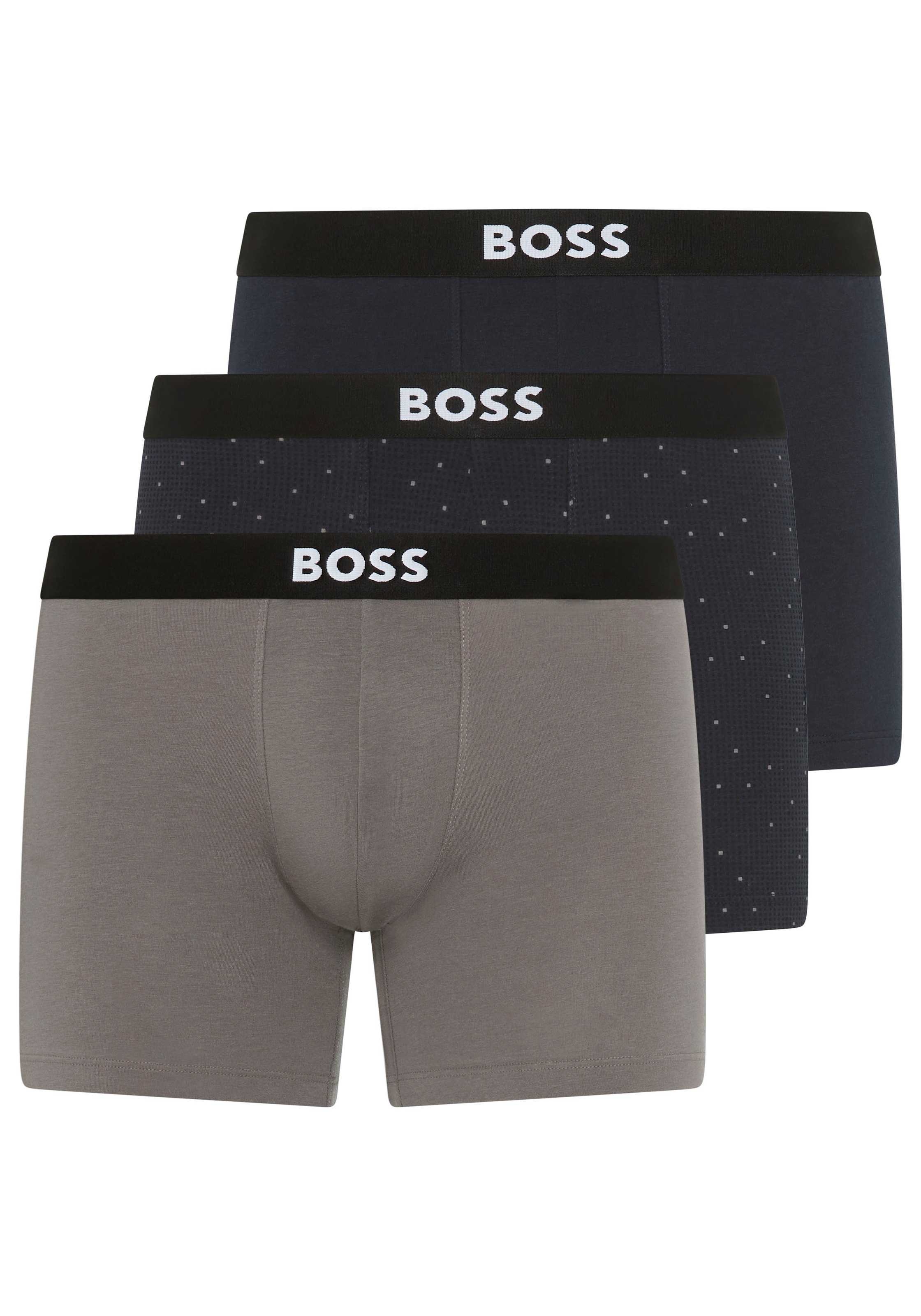 BOSS Boxershorts »Boxer Brief 3P BOSS ONE« 3 Stk. elastischer Bund mit Logo, 1x gemustert, 2x uni