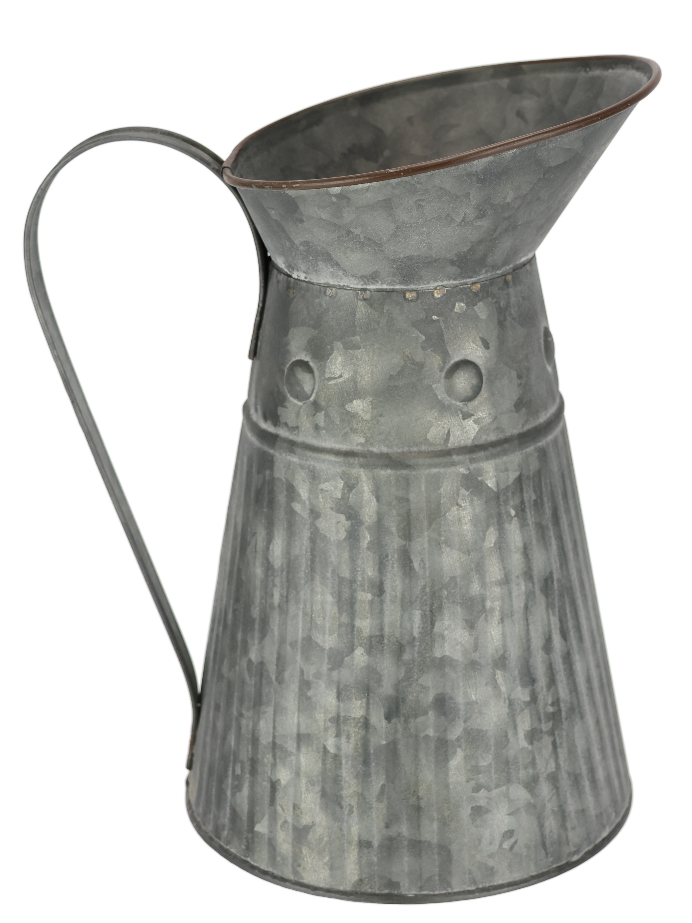 I.GE.A. Dekovase "Metall-Krug" Graue Deko-Kanne mit Riffelung Schlaghammer-Optik Vase für Blumen