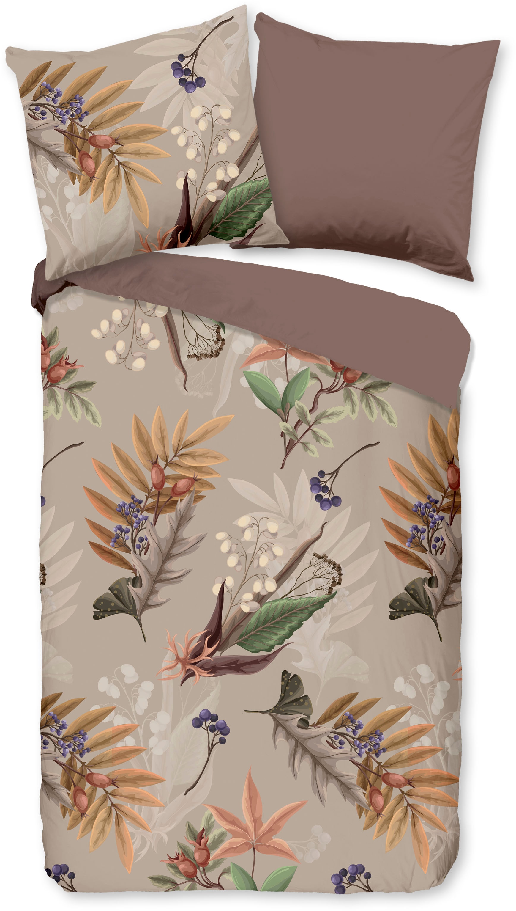 good morning Wendebettwäsche »Otso«, 100% Baumwolle, 135x200, Reissverschluss, Wendeoptik, Herbst, Taupe