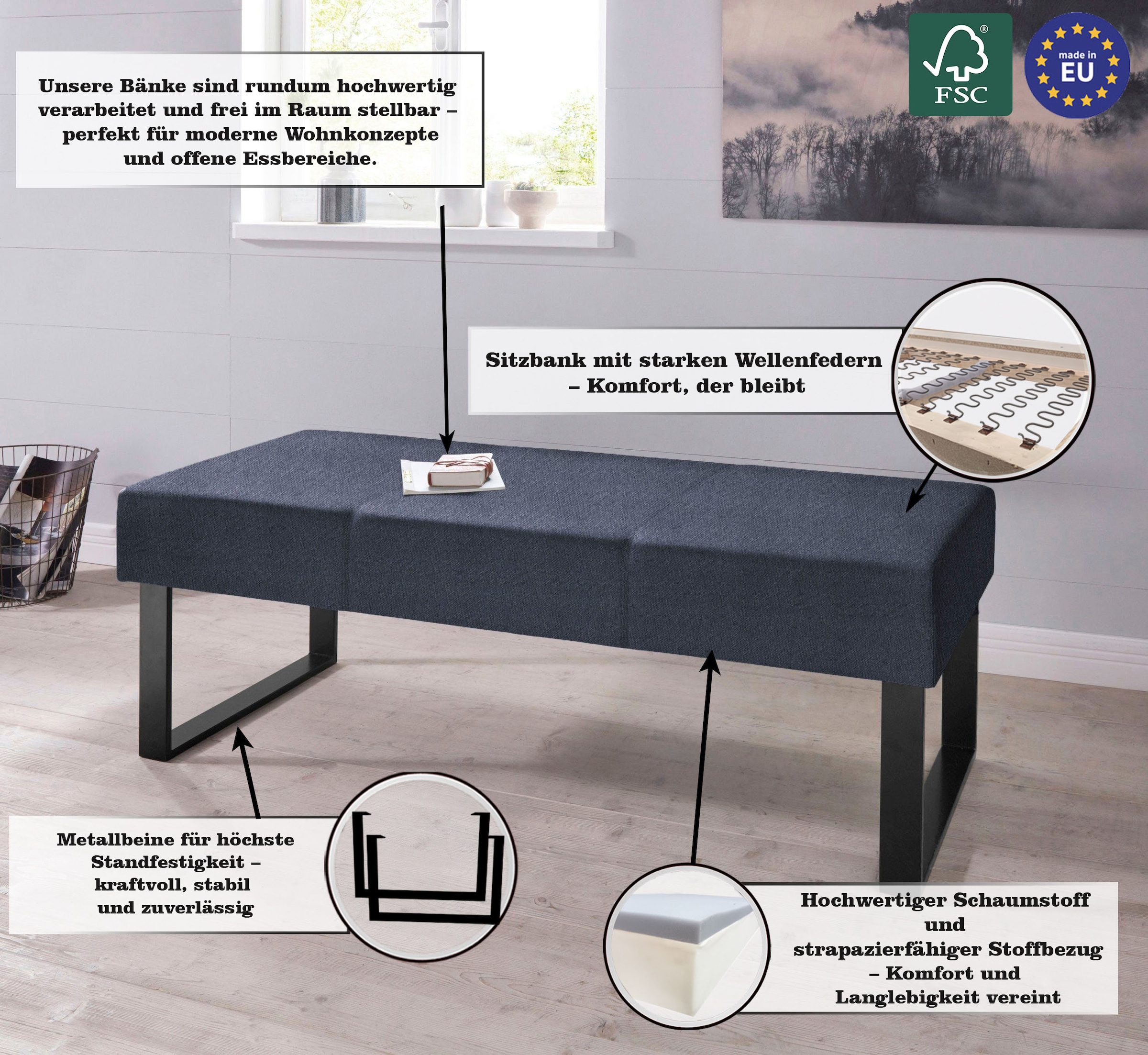 Home affaire Sitzbank »Oliver«, Breite 140cm, mit Metallgestell