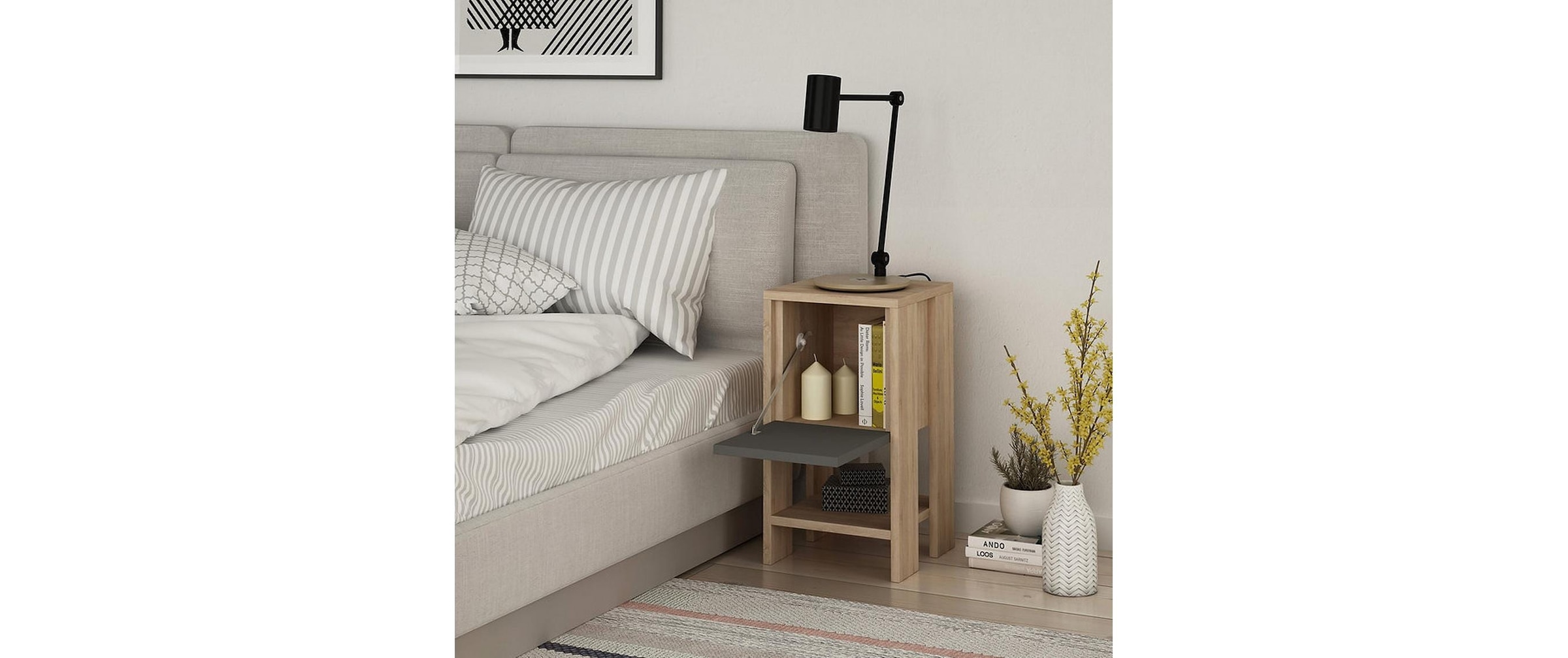 WOODY FASHION Nachttisch »Ema 30 x 55 x 30 cm, Anthrazit/Nature«