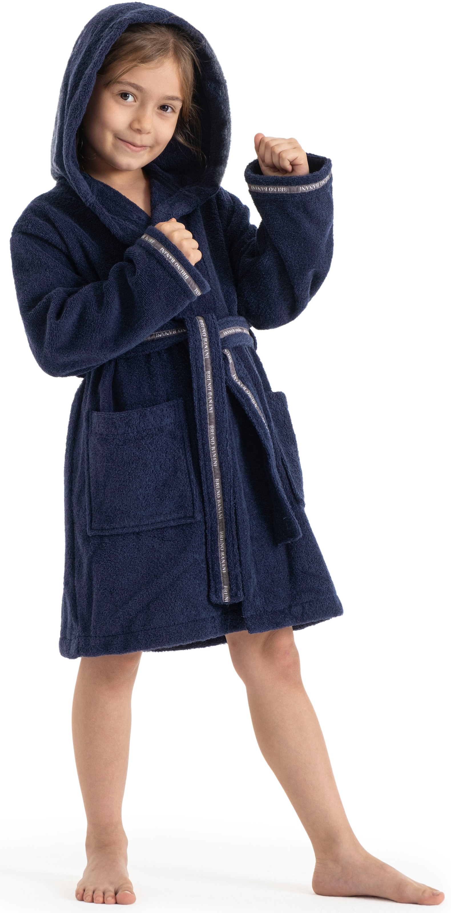 Bruno Banani Kinderbademantel »Danny, Ideal für Zuhause, Schwimmbad oder im Urlaub«, (1 St.), mit Logostreifen, aus 100% Baumwolle