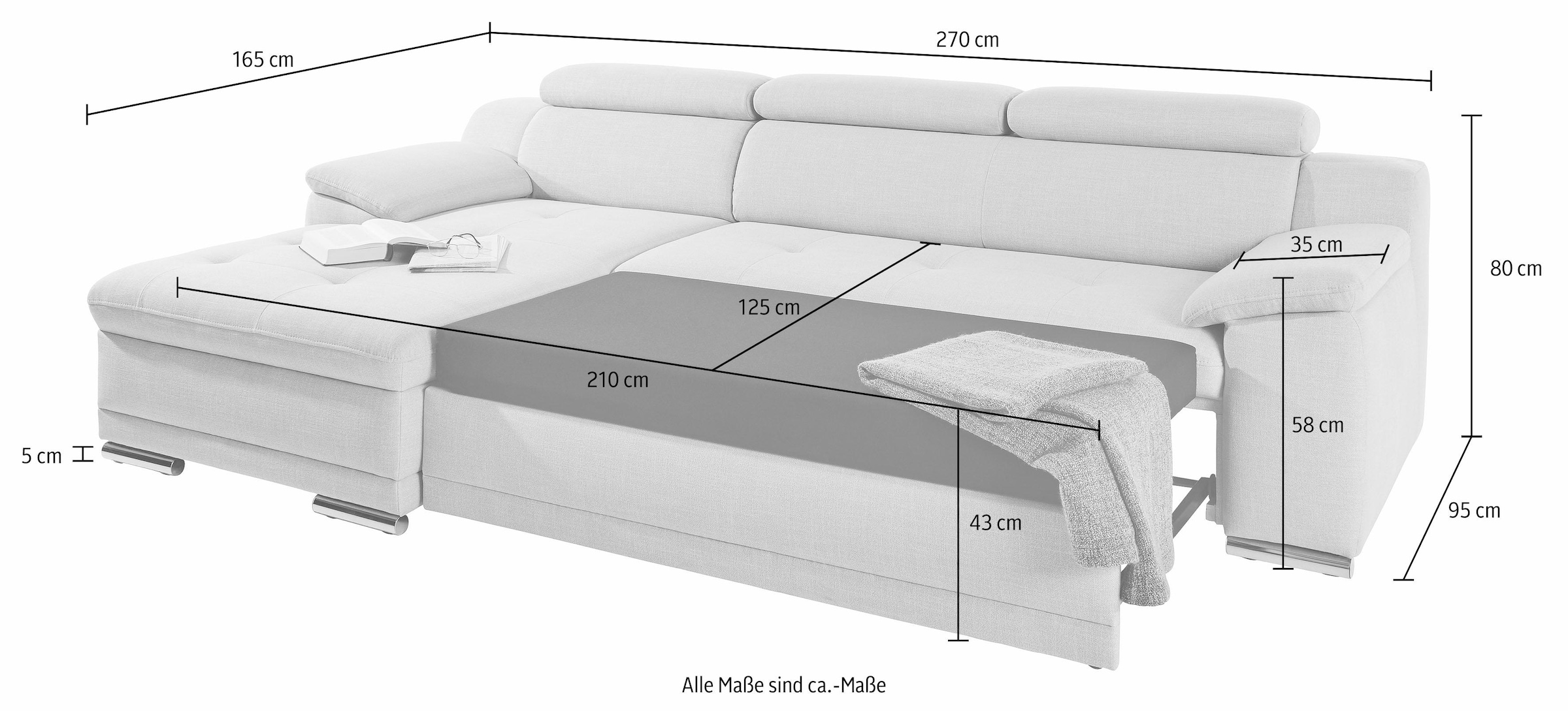 sit&more Ecksofa »Andiamo L-Form«, wahlweise mit Bettfunktion, inklusive Kopfteilverstellung