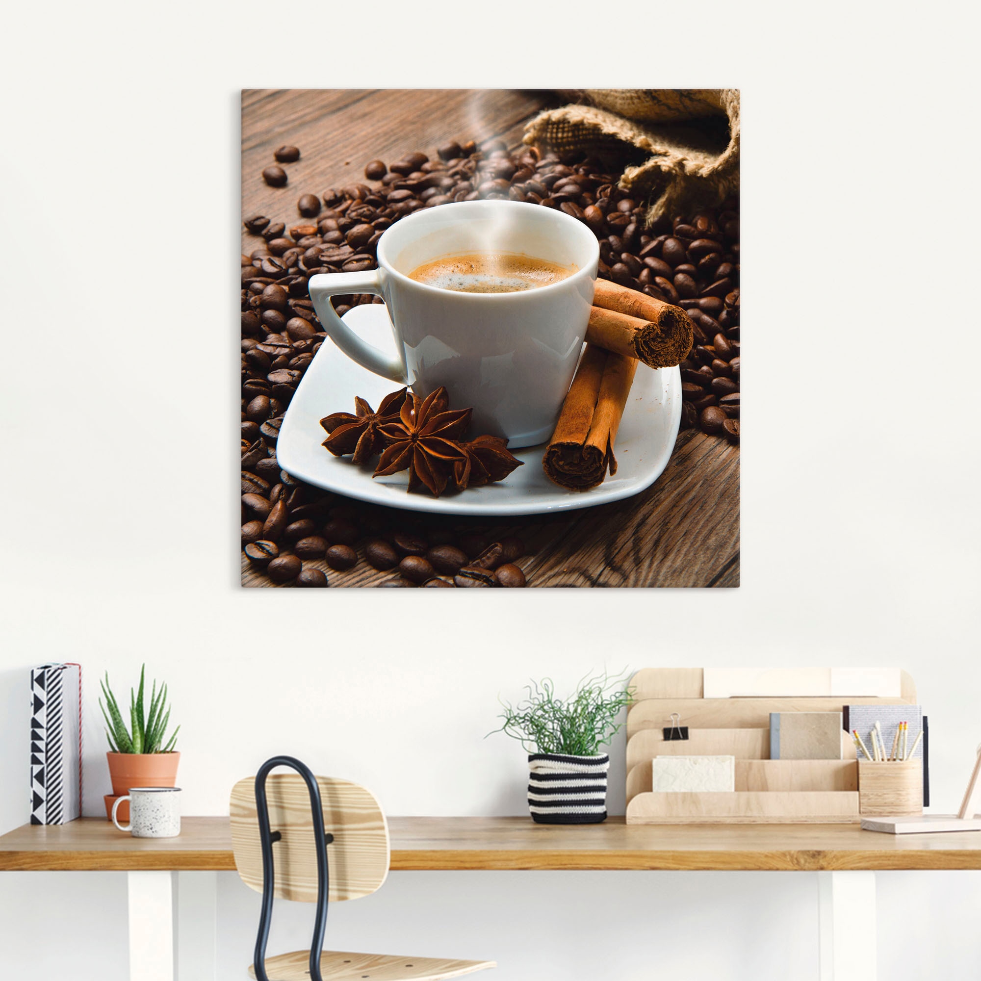 Artland Wandbild »Kaffeetasse Leinensack mit Kaffeebohnen«, Getränke, (1 St.), als Leinwandbild, Poster in verschied. Grössen