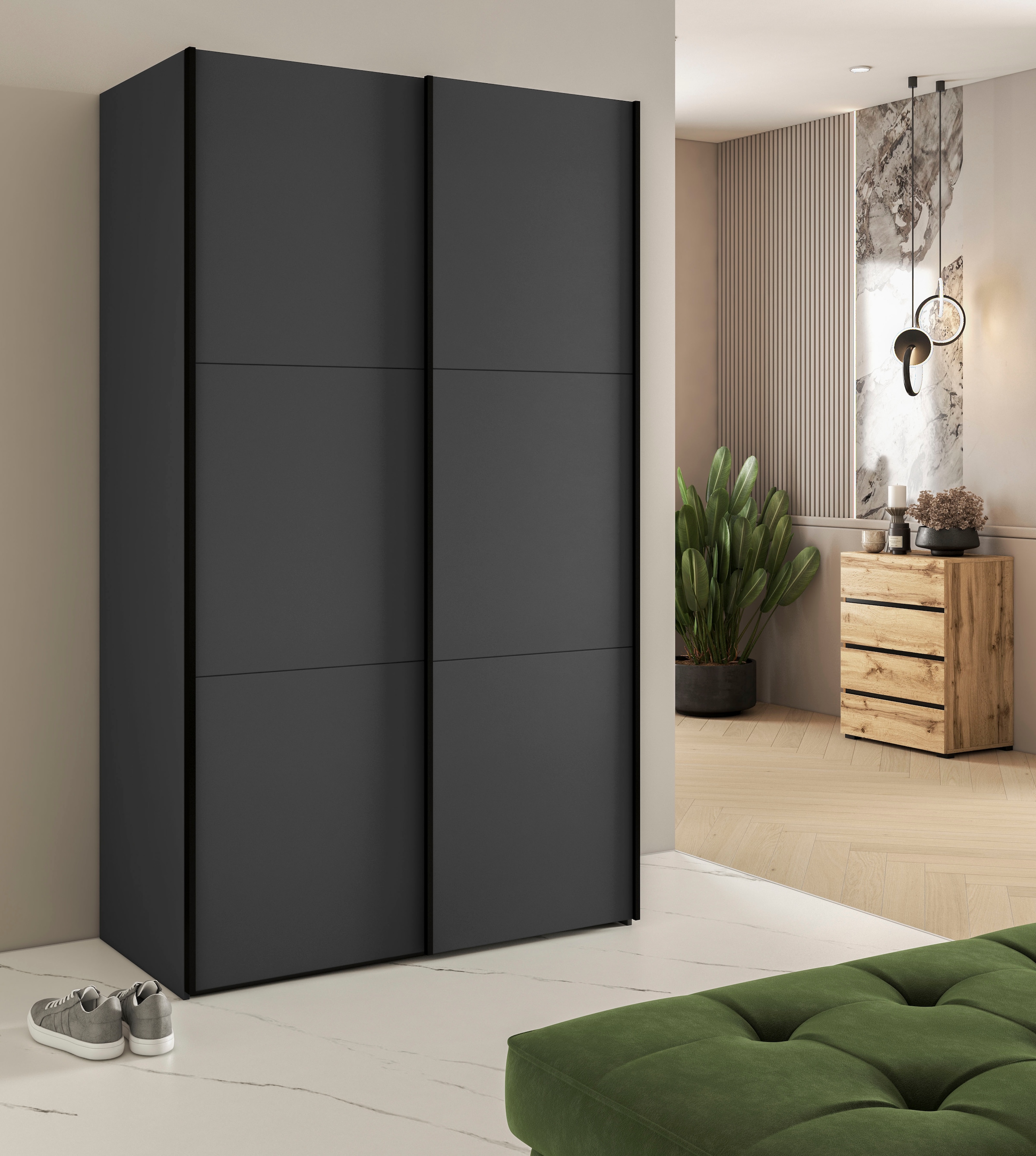 Home affaire Kleiderschrank »Eastvale, 120x64x210cm, ideal für kleine Räume oder Nischen«, Schrank mit Schwebetüren, FSC-zertifiziert, Metallgriffe