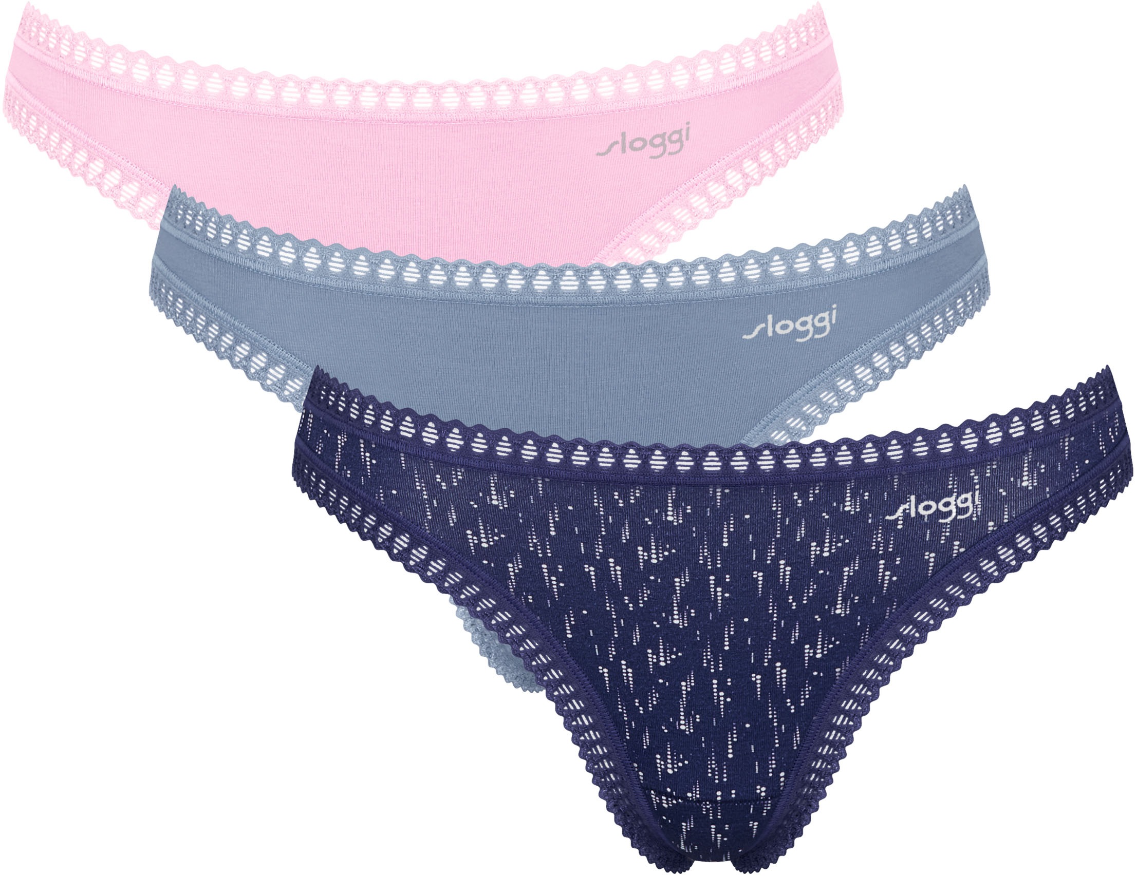 sloggi String »GO Crush« 3er Pack, mit Spitzendetails,, uni, gemustert