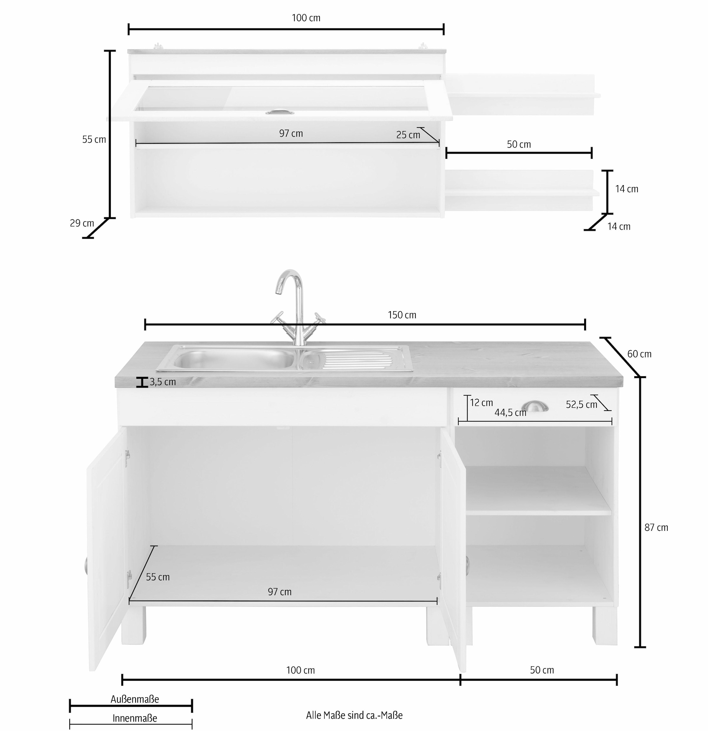 Home affaire Pantryküche »Oslo«, Breite 150 cm, Arbeitsplatte 35mm stark, ohne E-Geräte