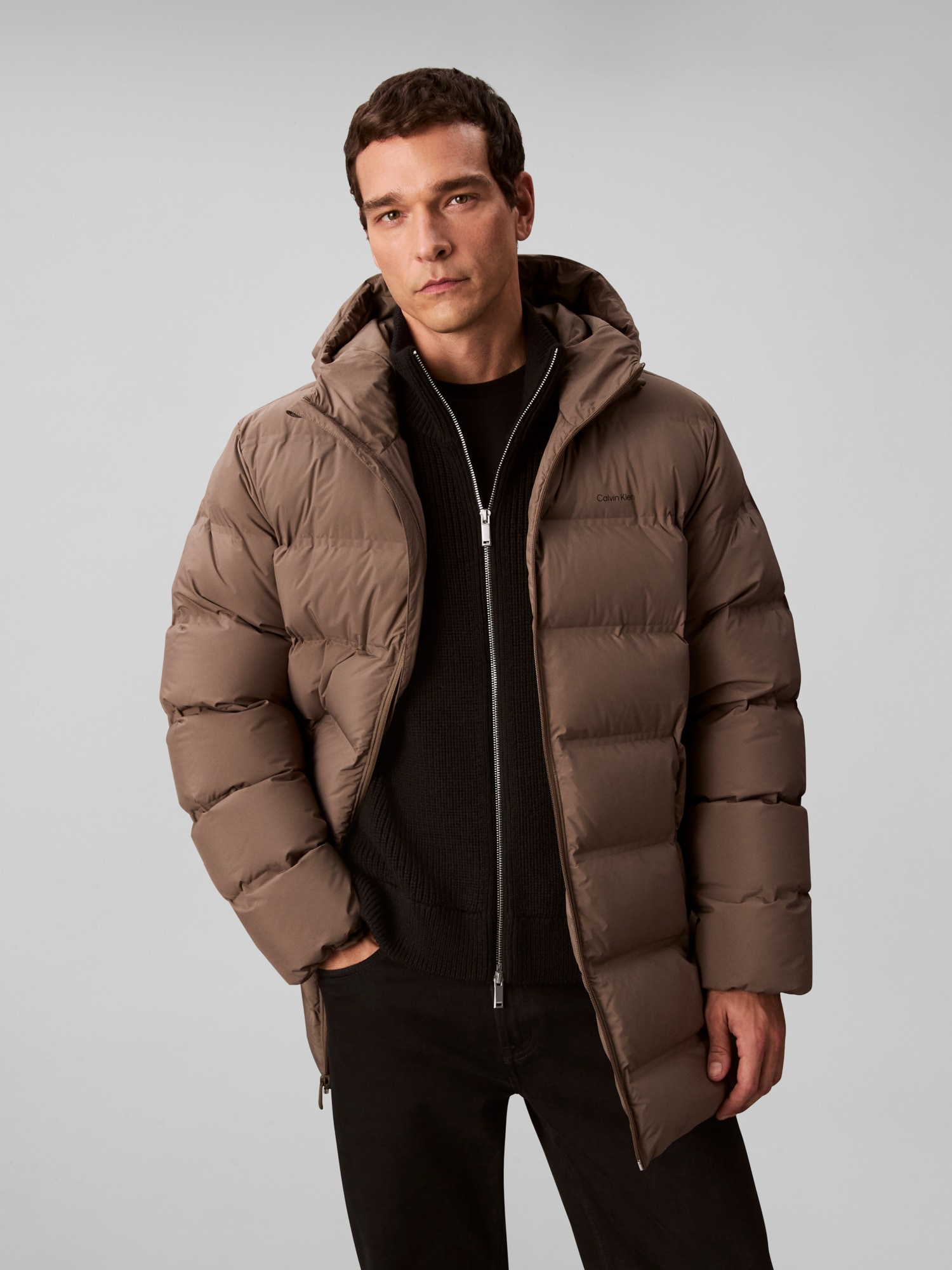 Calvin Klein Steppmantel »LS BONDED CHNNLD LONG HOODED PUF« Mit Rundhalsausschnitt, regular fit