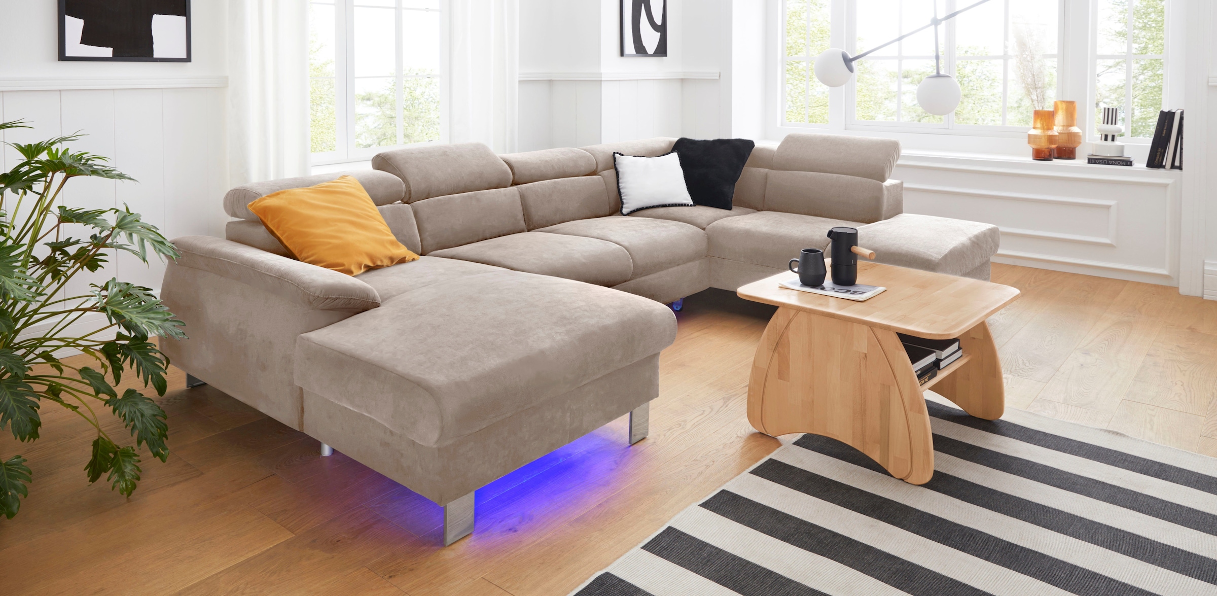 COTTA Polstergarnitur »Komaris U-Form«, (Set), Set bestehend aus: Wohnlandschaft mit Kopfteilverstellung & Hocker