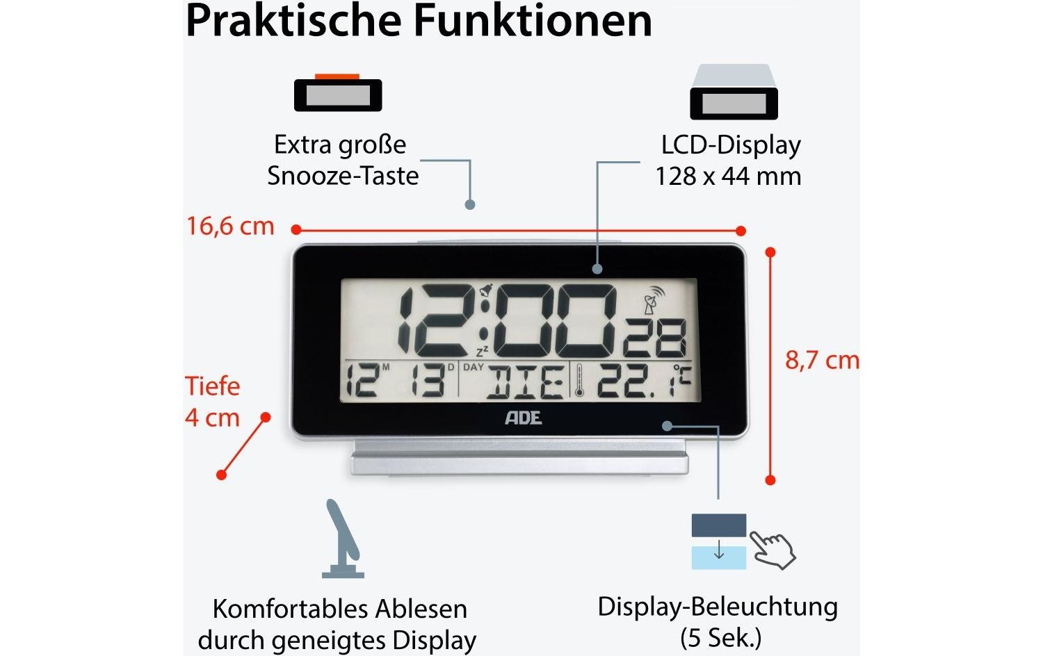 ADE Wecker »Temperatur-& Datumsanzeige«, Holzart: Bambus