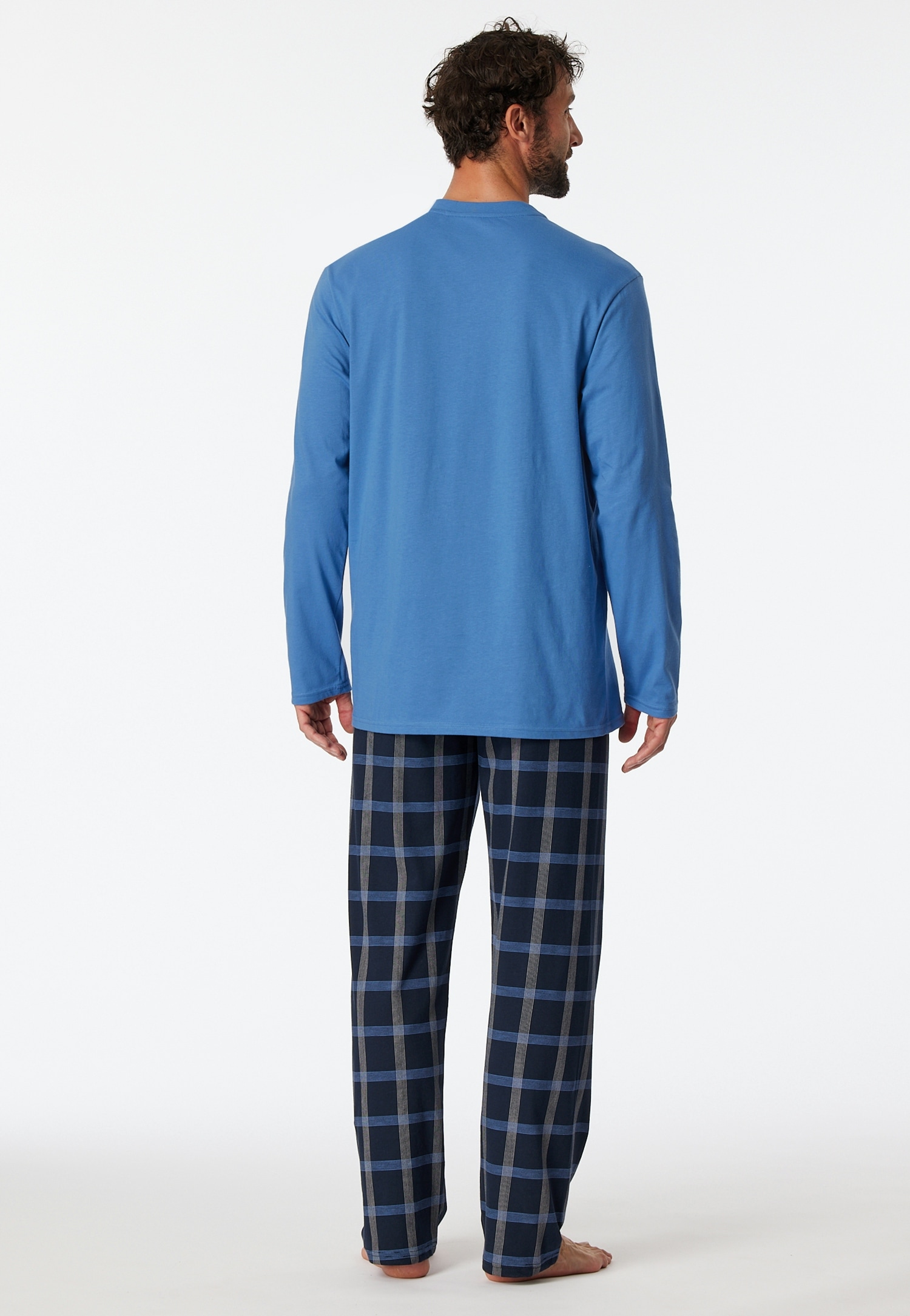Schiesser Pyjama »"Comfort Nightwear"«, (2 tlg.), Langarmshirt mit V-Ausschnitt und aufgesetzter Brusttasche