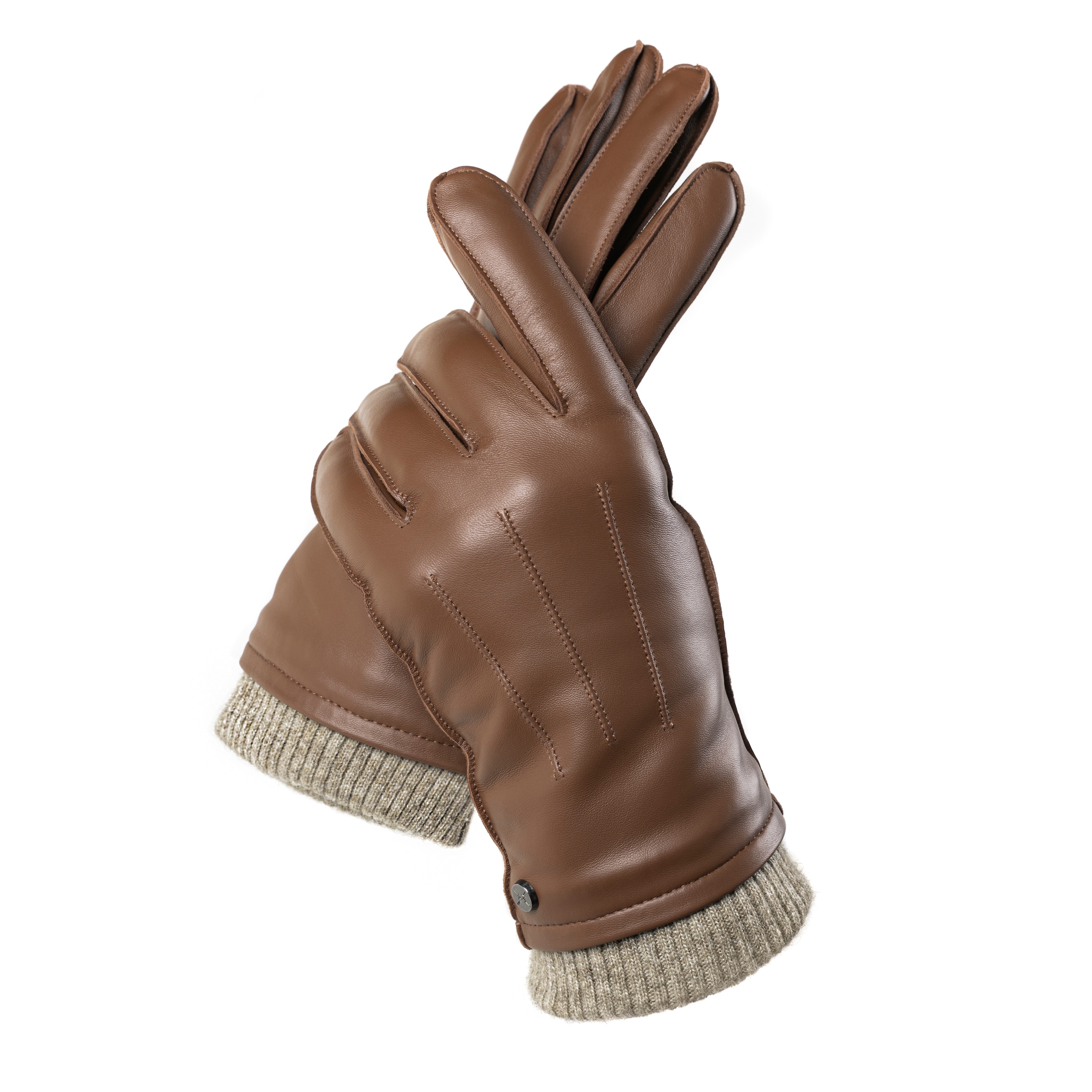 PEARLWOOD Lederhandschuhe »JACKSON«, (1 Paar), Strickbündchen, dekorative Ziernähte, weiches Fleecefutter