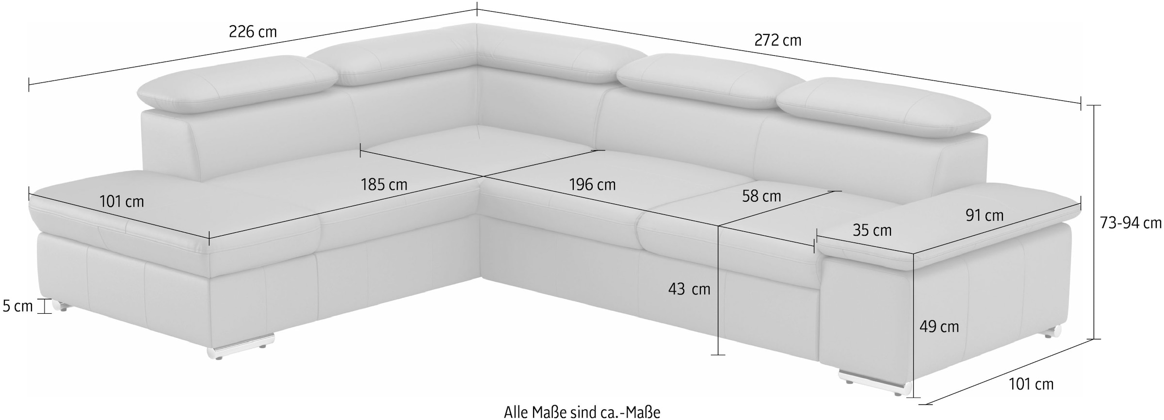 Ecksofa Valantine V, wahlweise mit Bettfunktion