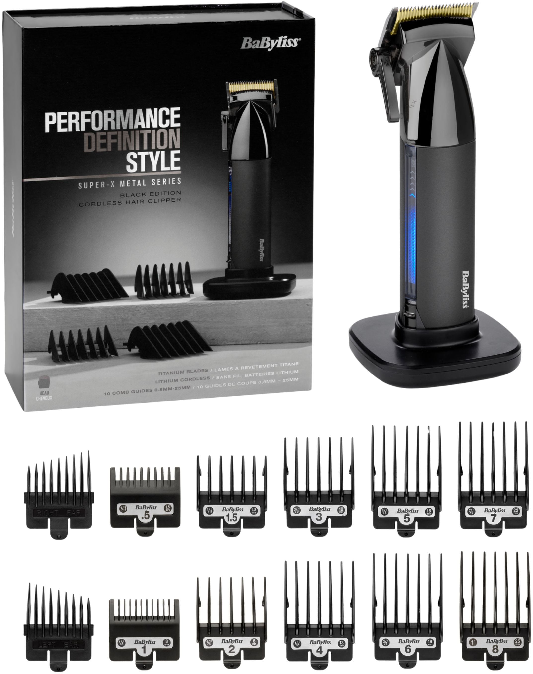 BaByliss Haarschneider "Super X-Metal Haarschneider professionell, E991E" 1 Aufsätze Haarschneidemaschinen Set mit 10 Aufsätzen und 50 Schnittlängen