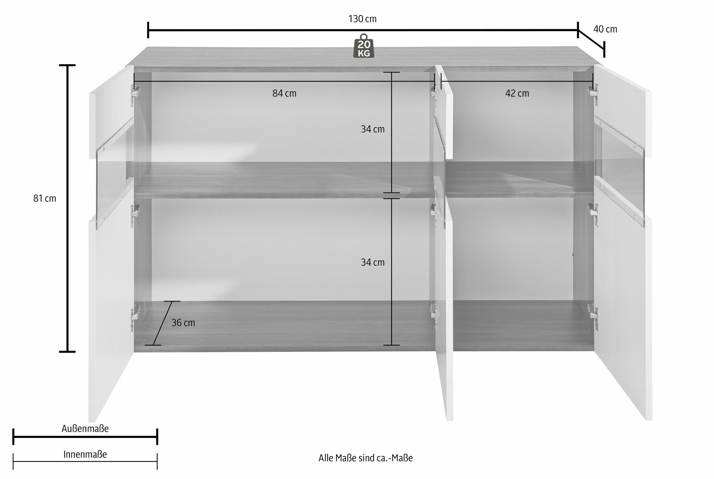 OTTO home Sideboard Kommode mit 3 Türen, Breite 130 cm, ohne Beleuchtung