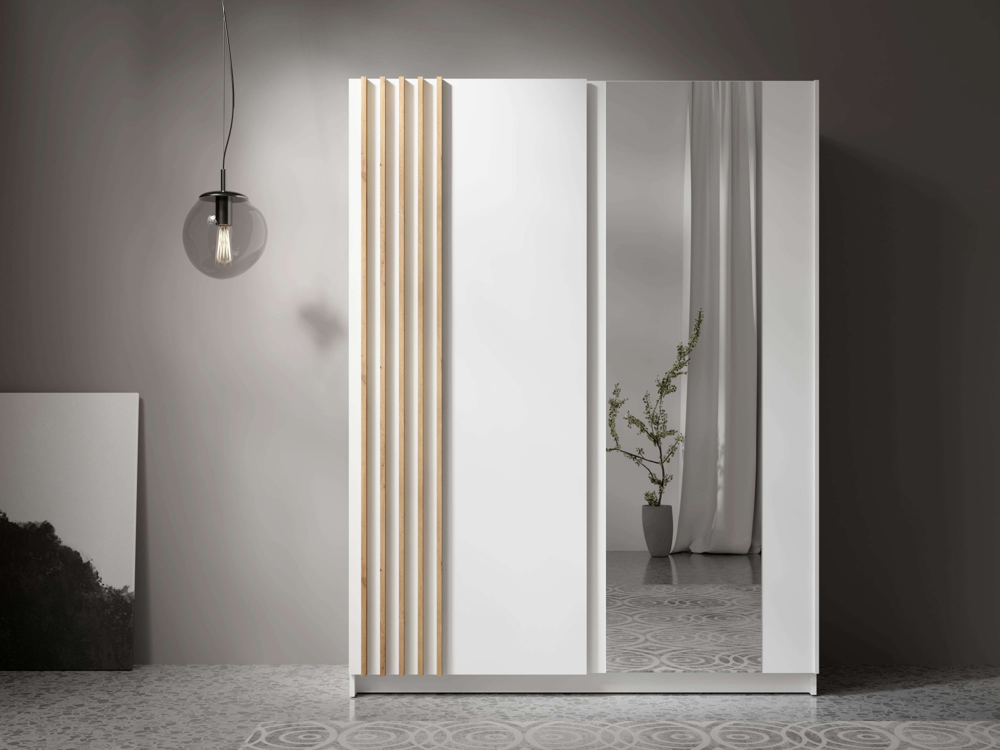 Home affaire Kleiderschrank »Kleiderschrank Charisy mit Spiegel, 4 Einlegeböden und Kleiderstange« Garderobe mit 2 Schwebetüren und Lamellen, B/H/T 150/198,5/62 cm
