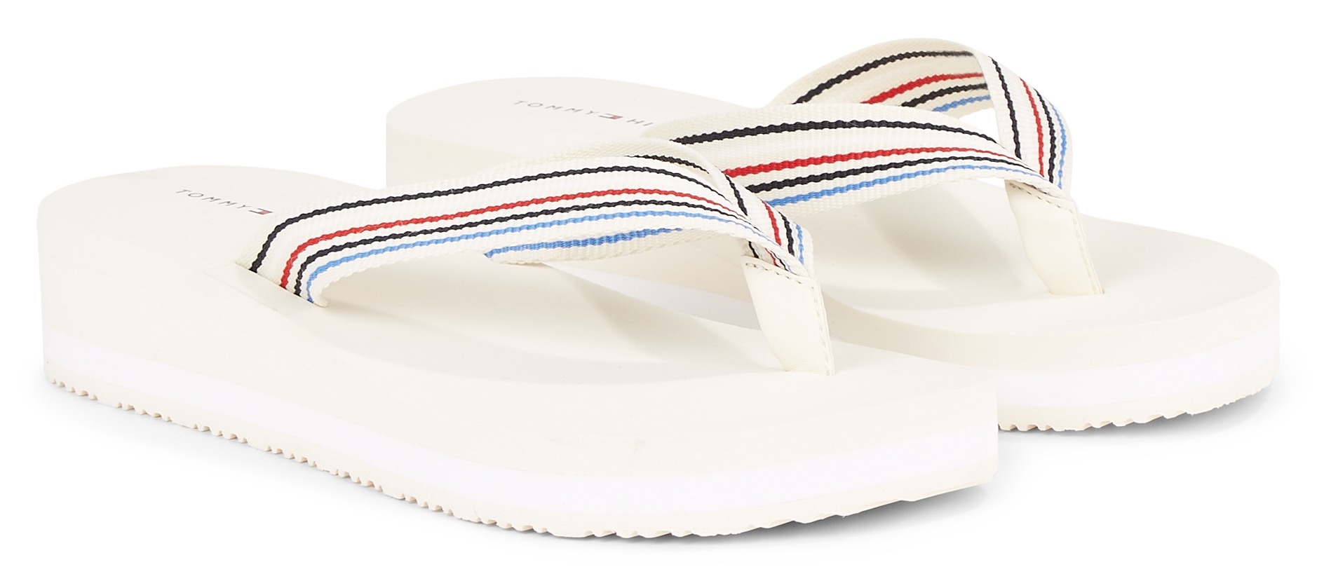 Tommy Hilfiger Zehentrenner »WEDGE STRIPES BEACH SANDAL«, Bademode, Sommerschuh, Schlappen, Poolslide mit Streifen