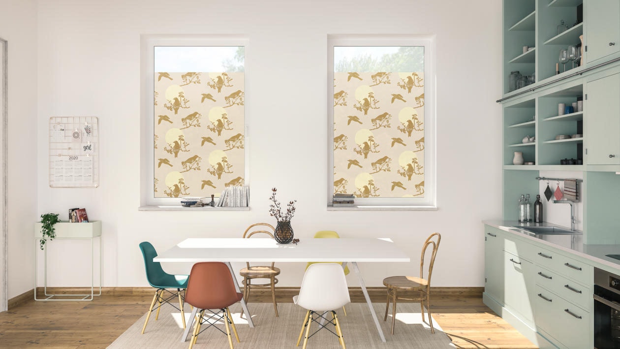 LICHTBLICK ORIGINAL Fensterfolie »Fensterfolie selbstklebend, Sichtschutz, Moon Birds - Beige«, 1 St., blickdicht, glattstatisch haftend