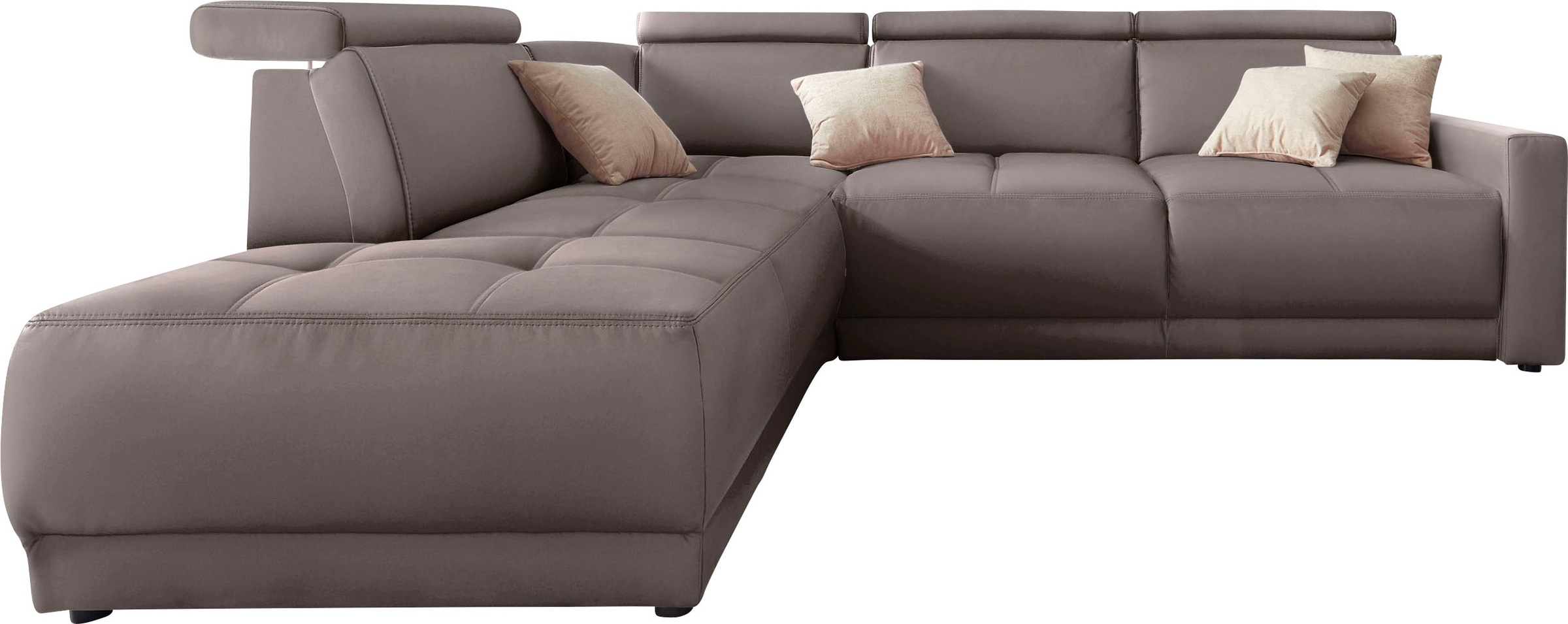 DOMO collection Ecksofa »Ava, moderne Sitzheftung mit toller Doppelnaht, komfortabel, L-Form«, mit Ottomane, inkl. Federkern, wahlweise mit Kopfteilverstellungen