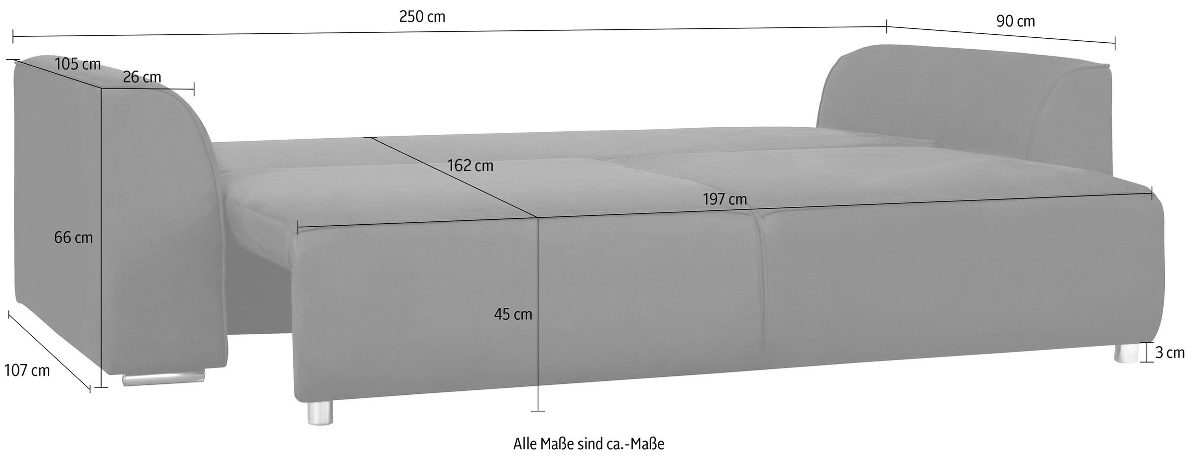 INOSIGN 3-Sitzer Beatrice Schlafsofa, wahlweise auch mit Bettfunktion und Bettkasten, incl. 2 Zierkissen