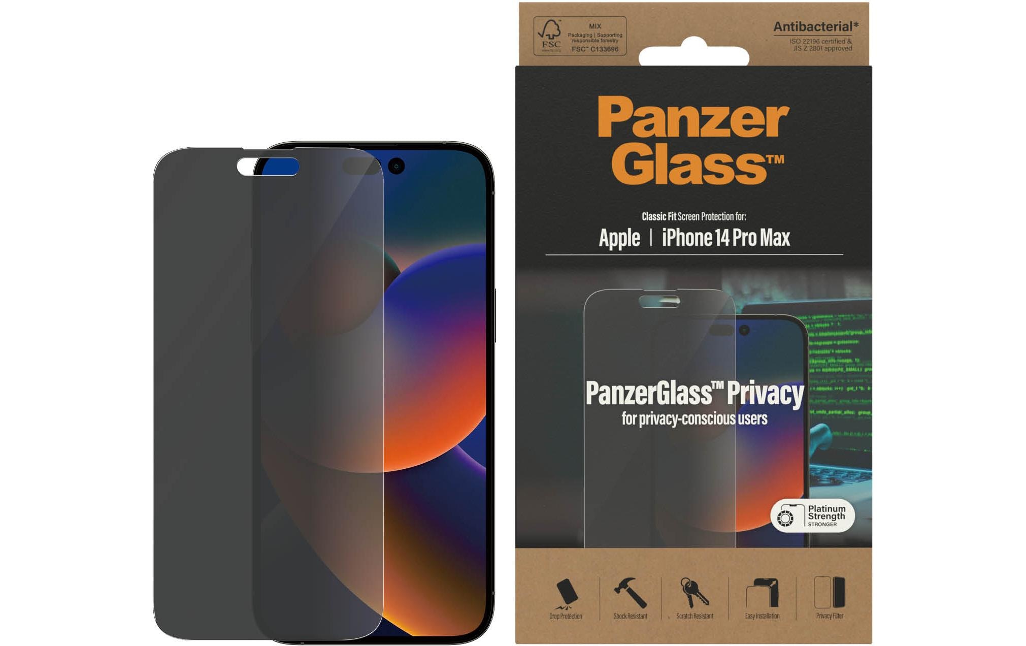 PanzerGlass Displayschutzglas »Classic Fit Privacy iPhone 14 Pro Max«, für iPhone 14 Pro Max, (1 St.)