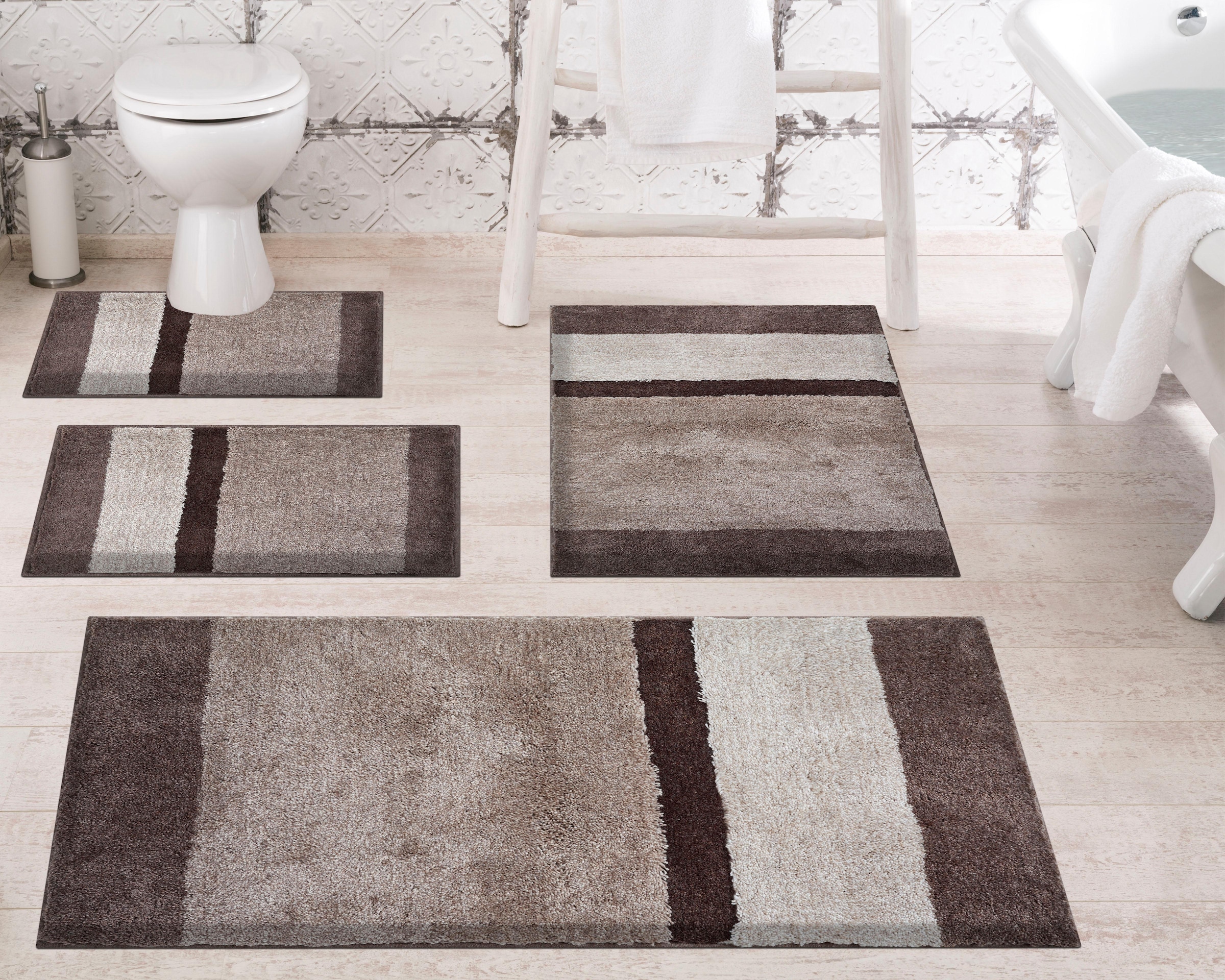 Grund Badematte »Room«, rutschhemmend beschichtet, fussbodenheizungsgeeignet, besonders dichter Flor, Badematte mit Streifen