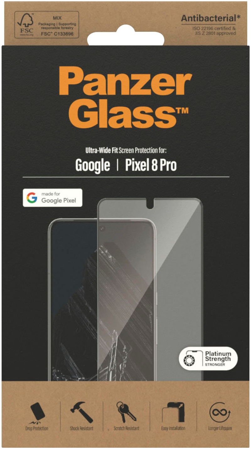 PanzerGlass Displayschutzfolie »Displayschutz Google Pixel 8 Pro - Ultra-Wide Fit«, für Google Pixel 8 Pro, (1 St.), Kratz-& Stossfest,Antibakteriell,Berührungsempfindlich,Simpel Anbringen