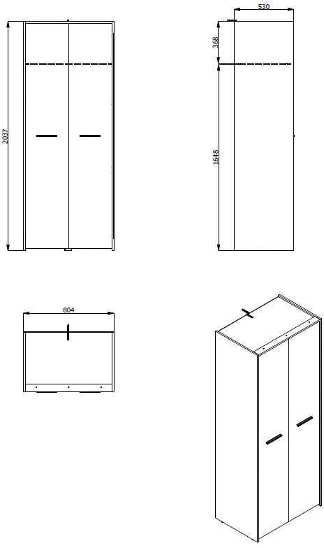 INOSIGN Kleiderschrank »Varadero, FSC®-zertifizierter Holzwerkstoff, Made in Europe«, 2-türig, 80,5/53/203,5cm, weiss-eichefarben