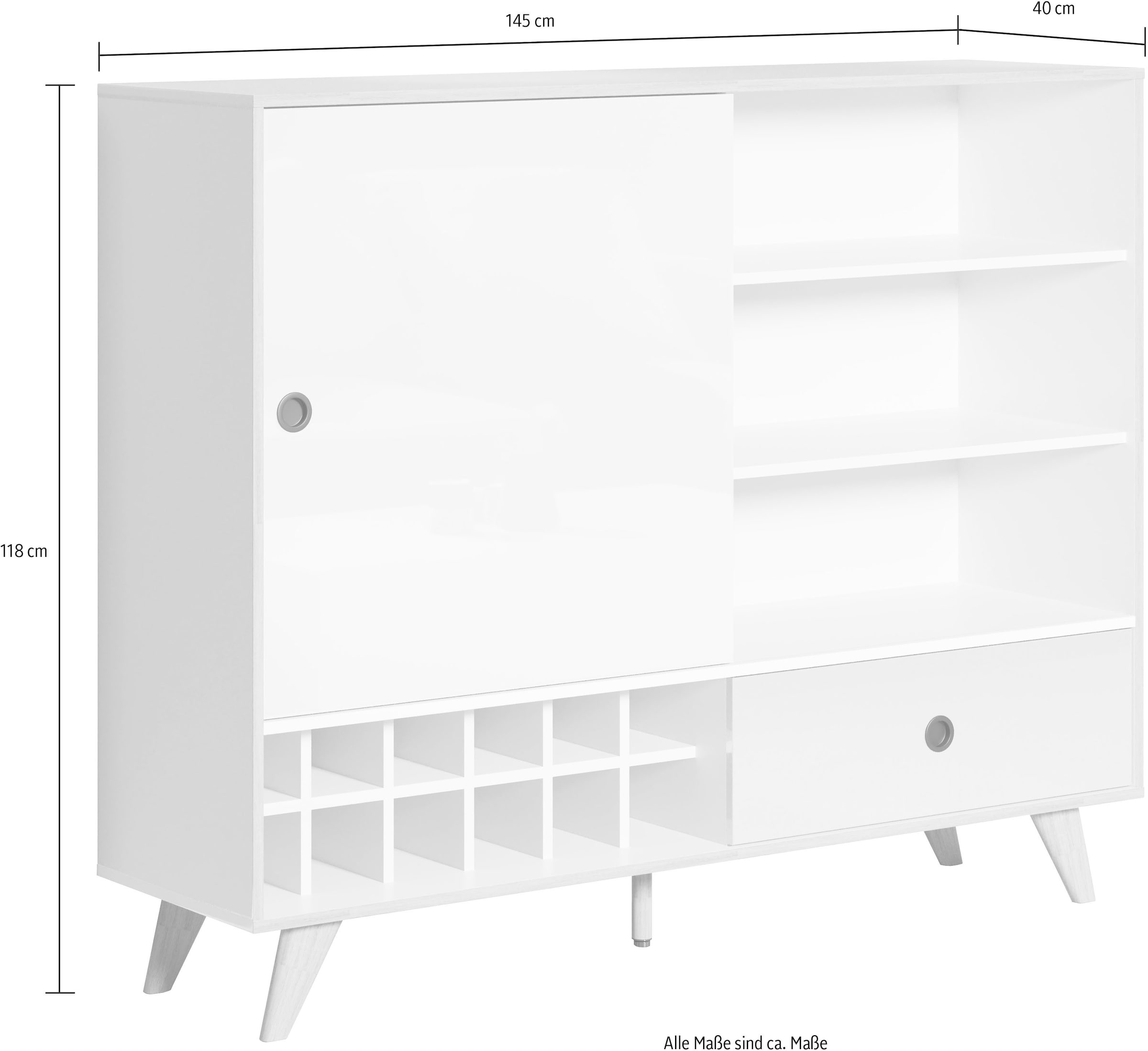 INTER-FURN Highboard »Adelaide«, Stauraumschrank, Breite 145 cm, Integriertes Weinregal