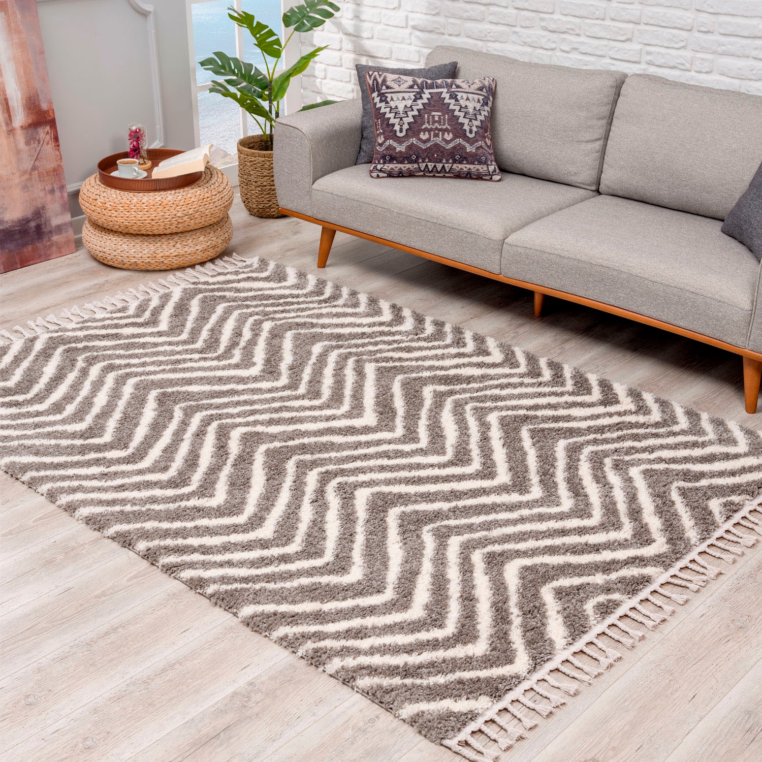 Carpet City Hochflor-Teppich »Pulpy 531«, rechteckig, besonders weich, mit Fransen, Zickzack Look