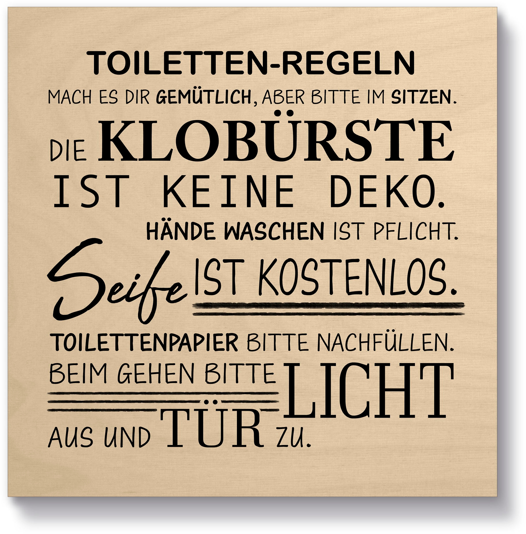 | Holzbild bestellen (1 St.) Texte, & Artland Jelmoli-Versand »Toilettenregeln«, Sprüche online