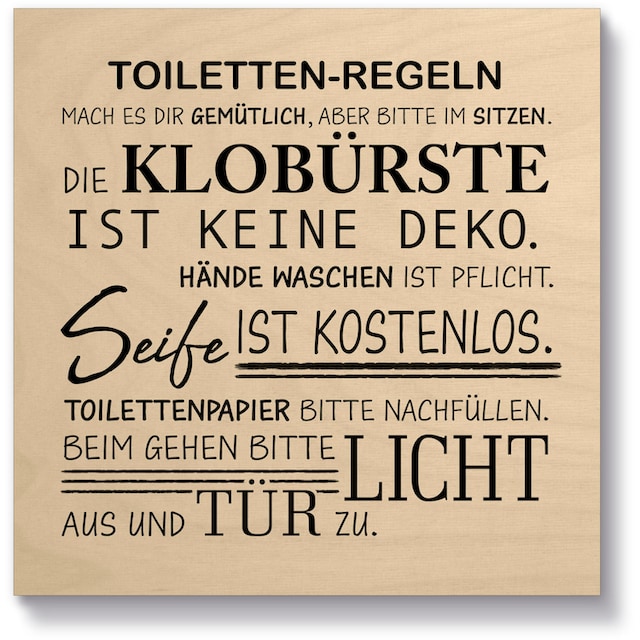 St.) Jelmoli-Versand (1 bestellen Holzbild Artland | online »Toilettenregeln«, & Sprüche Texte,